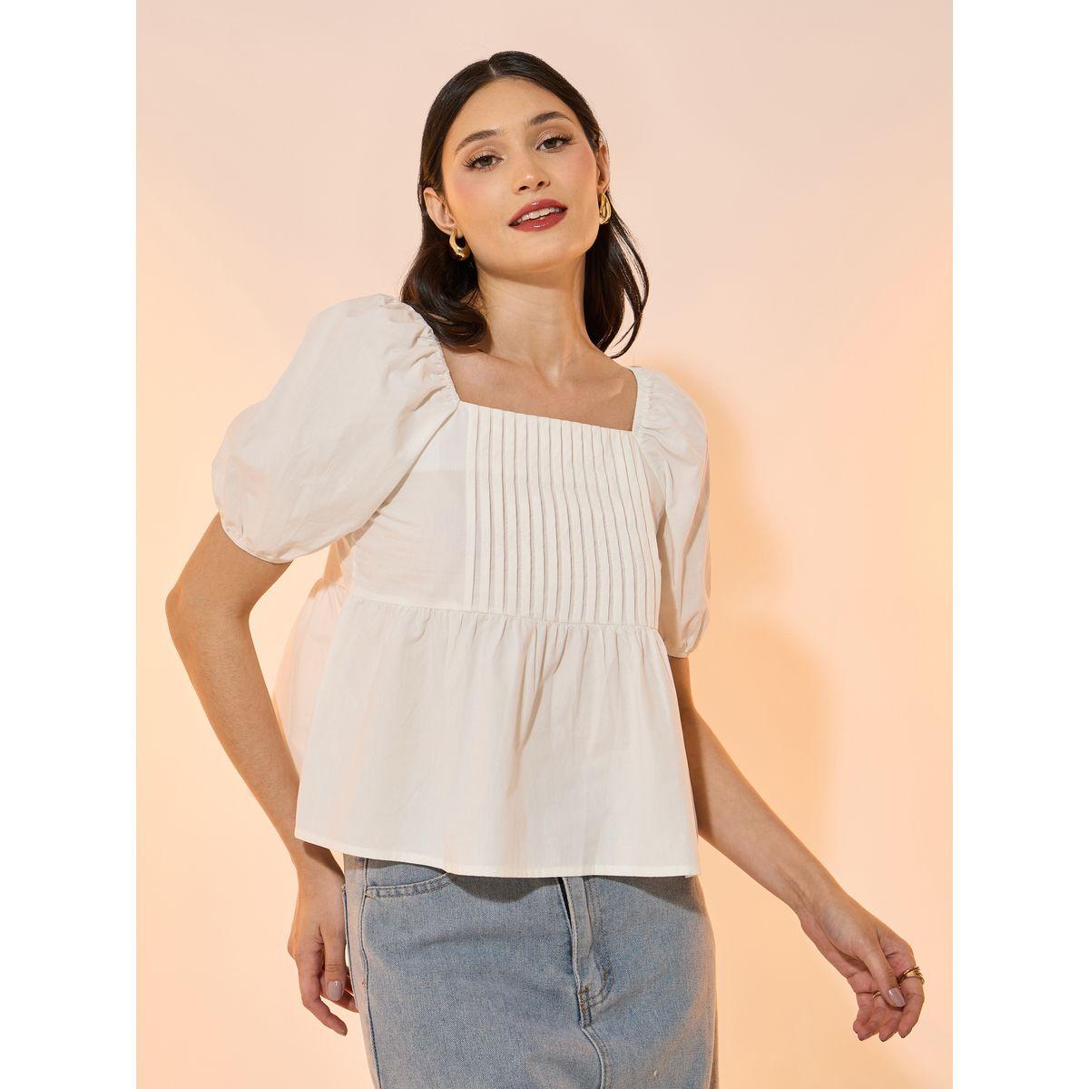 بلوزة سادة بتفاصيل محزوزة وياقة واسعة-women-clothing-shirtsandblouses-blouses-image-1