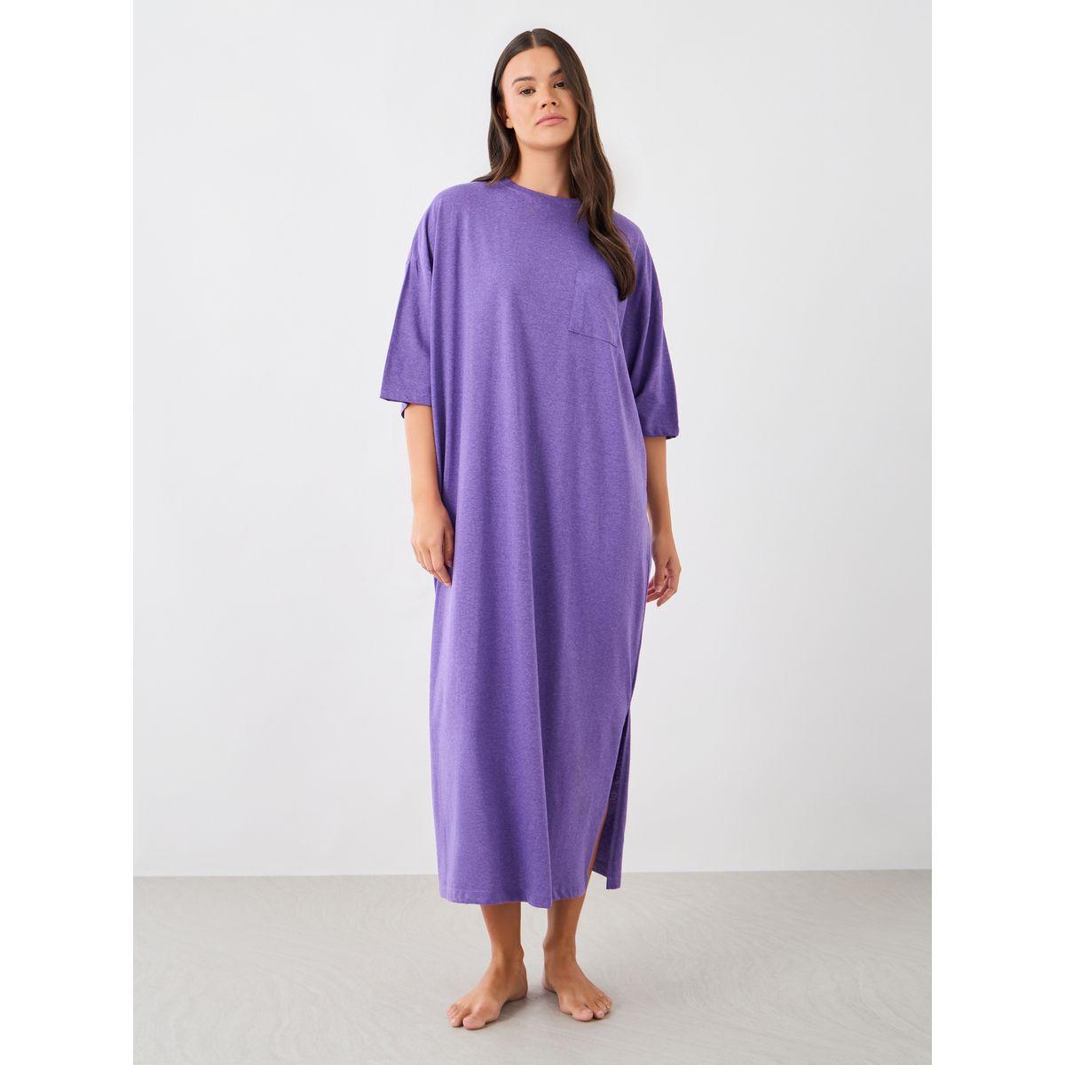 Styli Solid Dropped Shoulder Pocket Detail Nightdress with Side Slit-women-clothing-nightwear-nighties-image-1