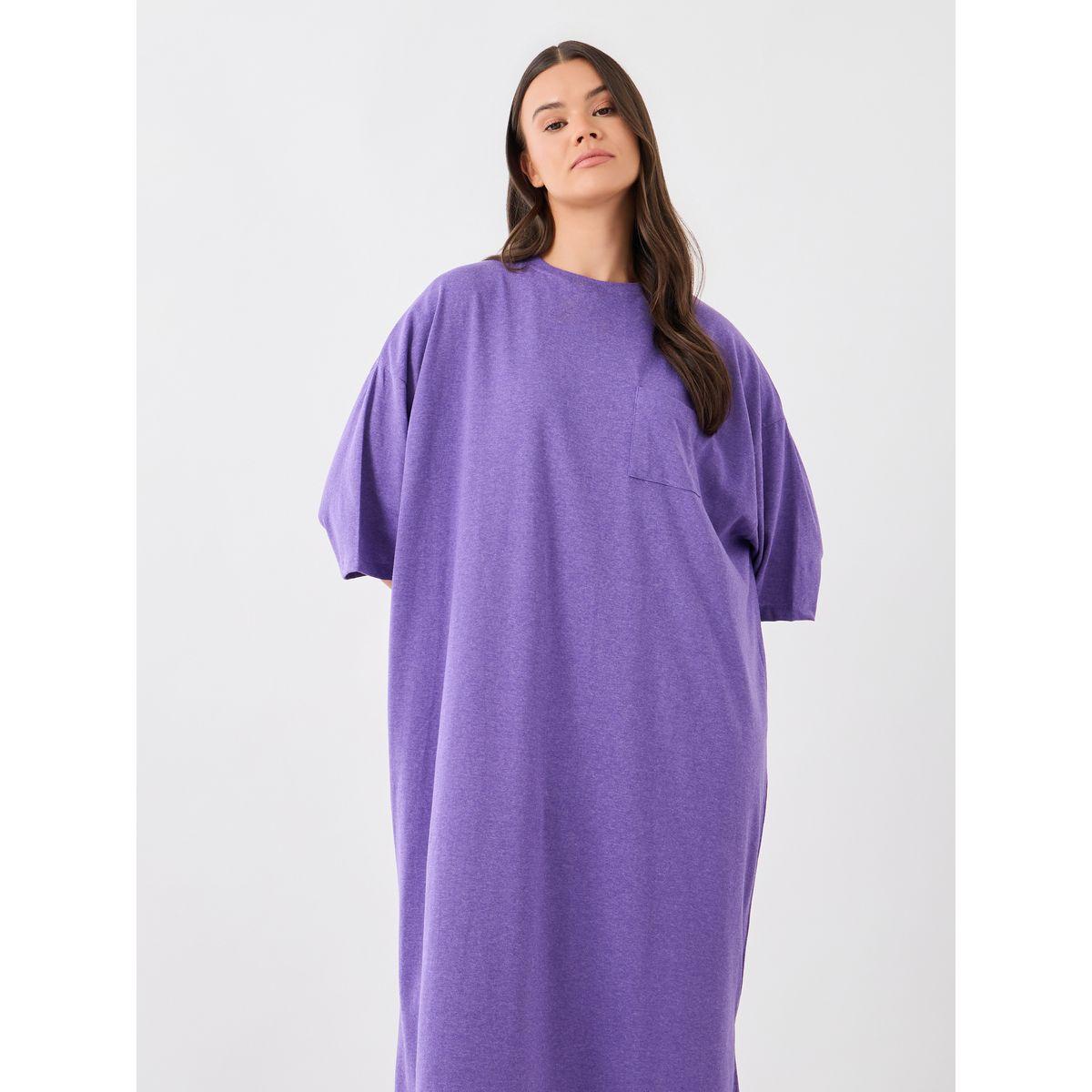 Styli Solid Dropped Shoulder Pocket Detail Nightdress with Side Slit-women-clothing-nightwear-nighties-image-2