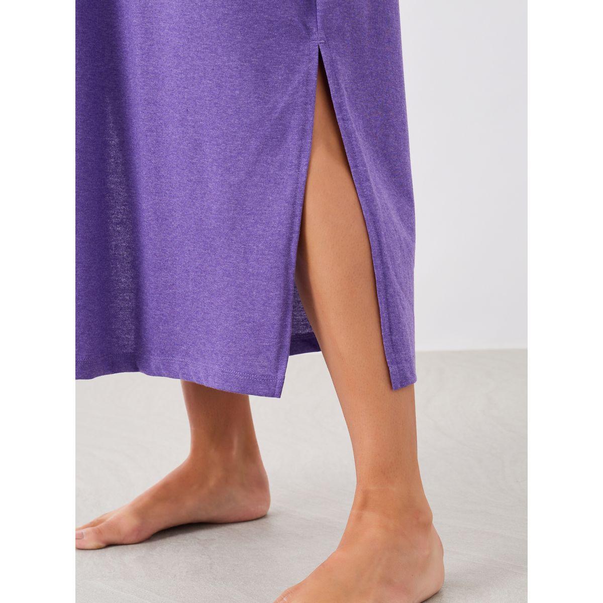 Styli Solid Dropped Shoulder Pocket Detail Nightdress with Side Slit-women-clothing-nightwear-nighties-image-5