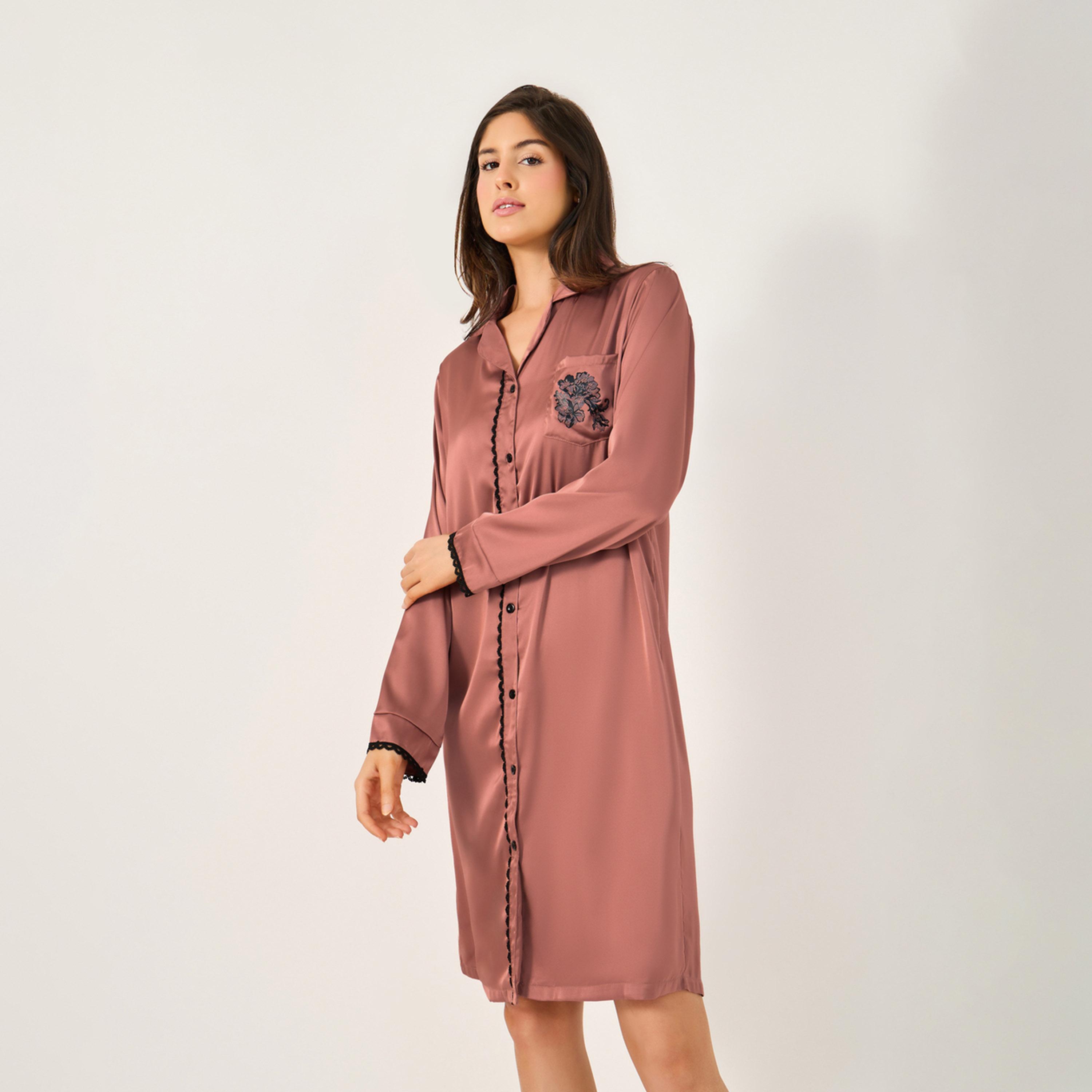 ستايلي - قميص نوم من الدانتيل بتفاصيل جيب-women-clothing-nightwear-nighties-image-1