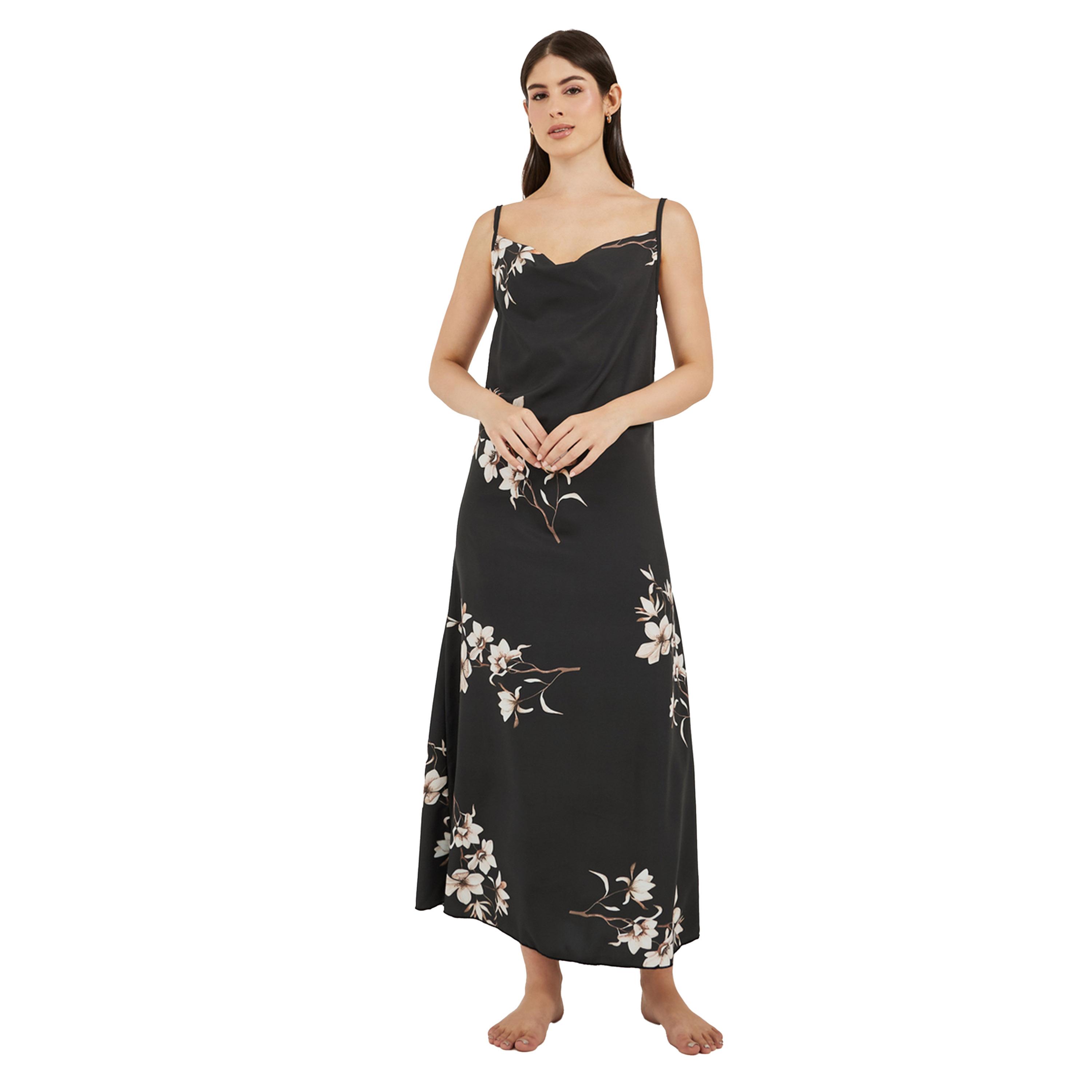 Styli Floral Print Cowl Neck Satin Slip Dress with Deep V Back-women-clothing-nightwear-nighties-image-1