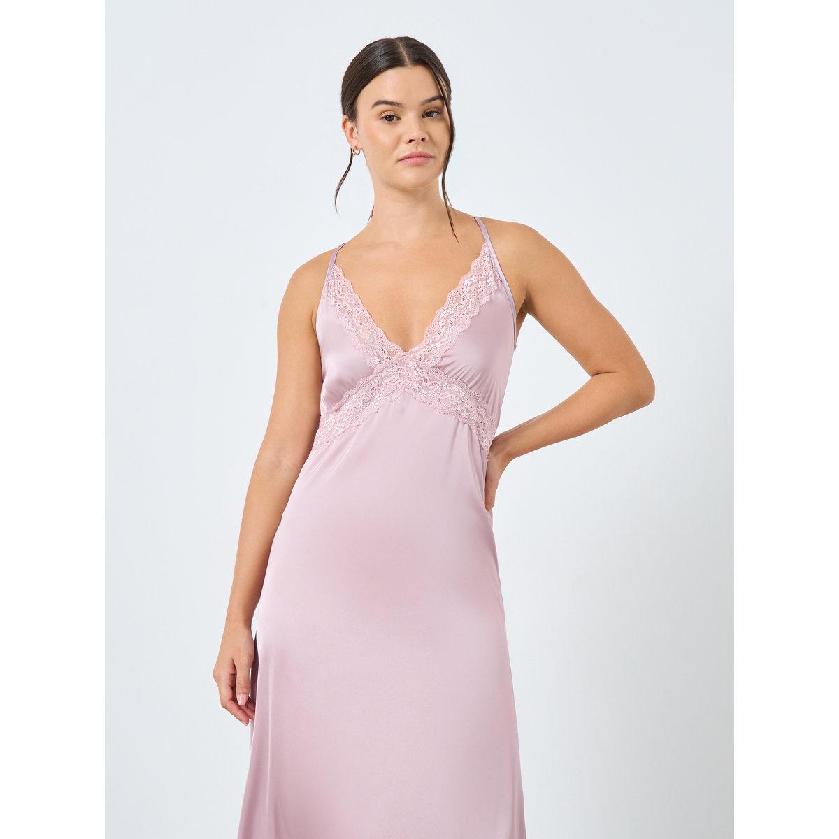 قميص نوم ساتان بتفاصيل دانتيل-women-clothing-nightwear-nighties-image-2