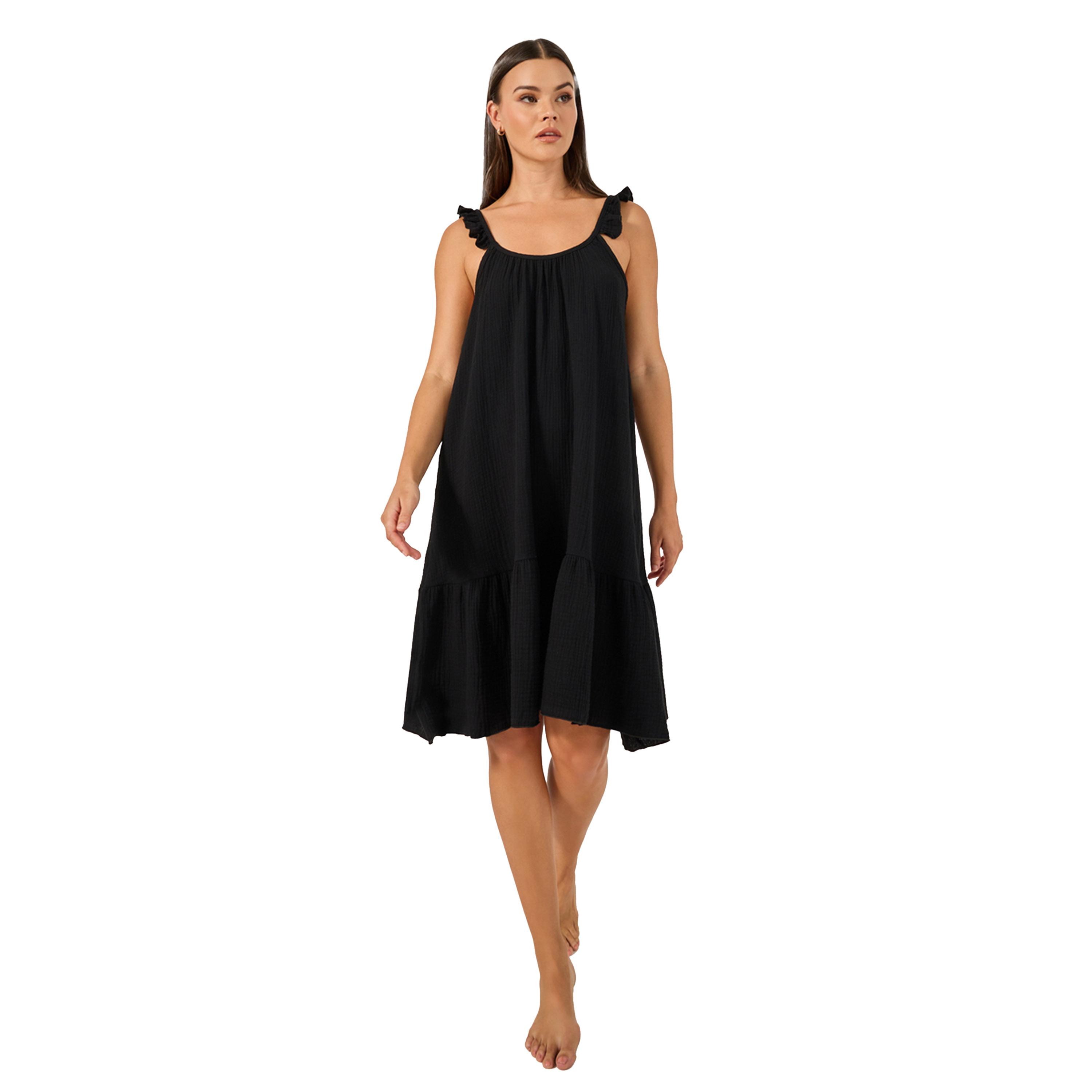 ستايلي -  فستان سهل الارتداء برقبة دائرية وحواف مكشكشة-women-clothing-nightwear-nighties-image-1
