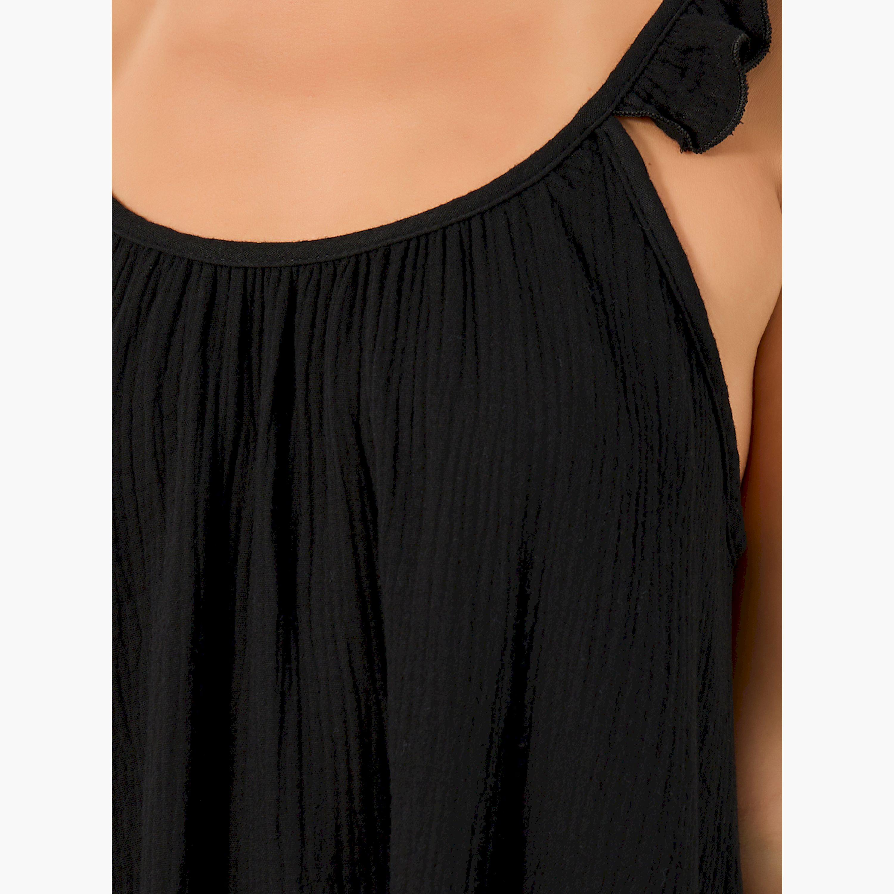 ستايلي -  فستان سهل الارتداء برقبة دائرية وحواف مكشكشة-women-clothing-nightwear-nighties-image-3