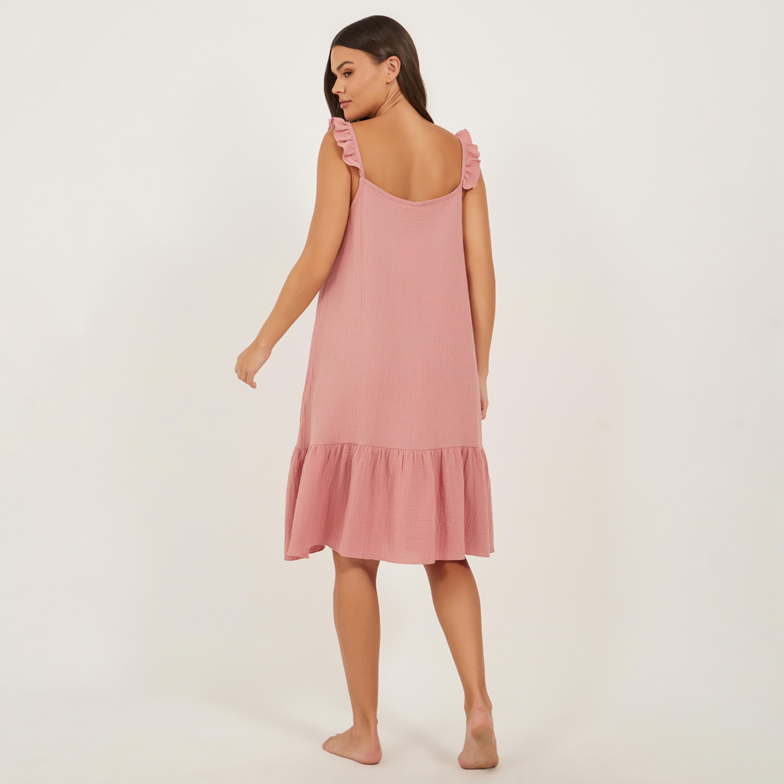 ستايلي - فستان سهل الارتداء برقبة دائرية وحواف كشكش-women-clothing-nightwear-nighties-image-4