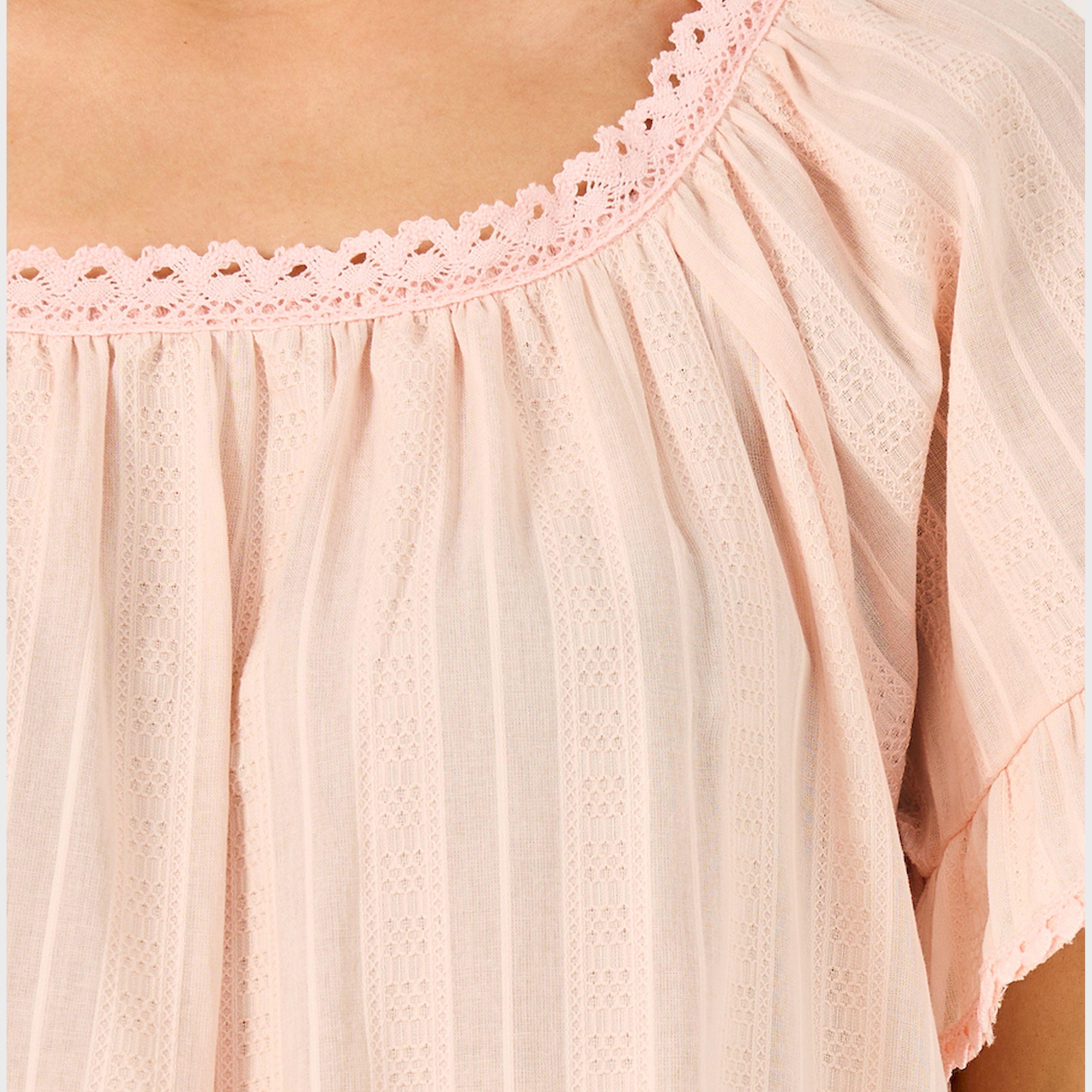 Styli Cotton Stripe Jacquard And Lace Trim Ruffle Sleeve Nightdress-women-clothing-nightwear-nighties-image-3