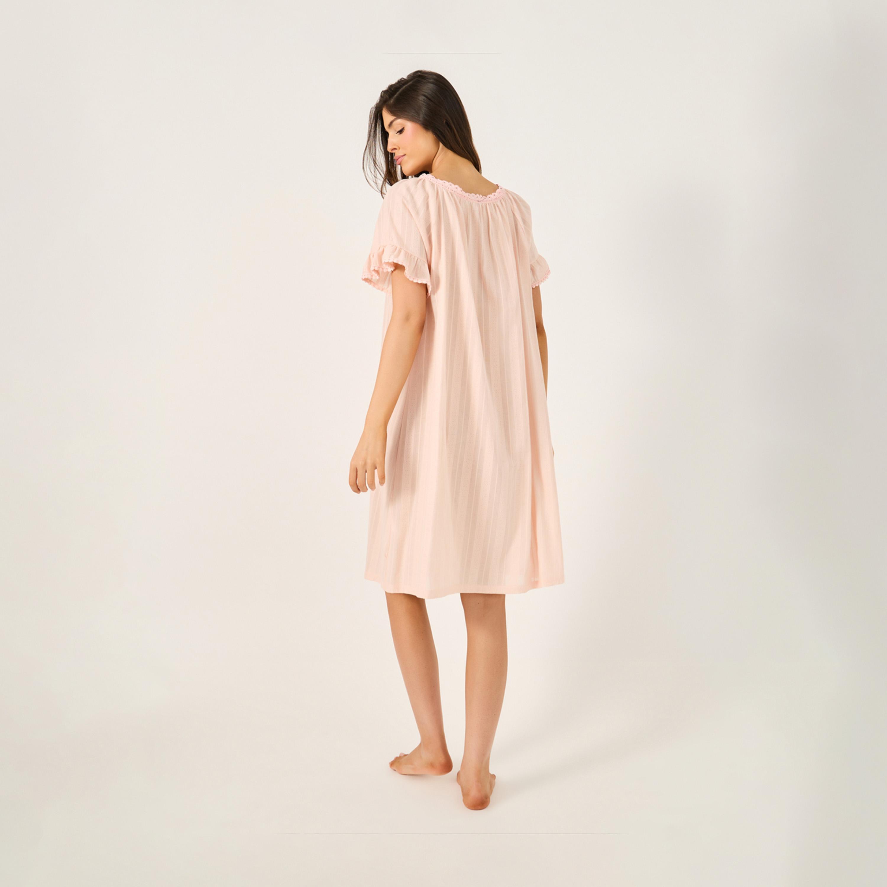 Styli Cotton Stripe Jacquard And Lace Trim Ruffle Sleeve Nightdress-women-clothing-nightwear-nighties-image-4