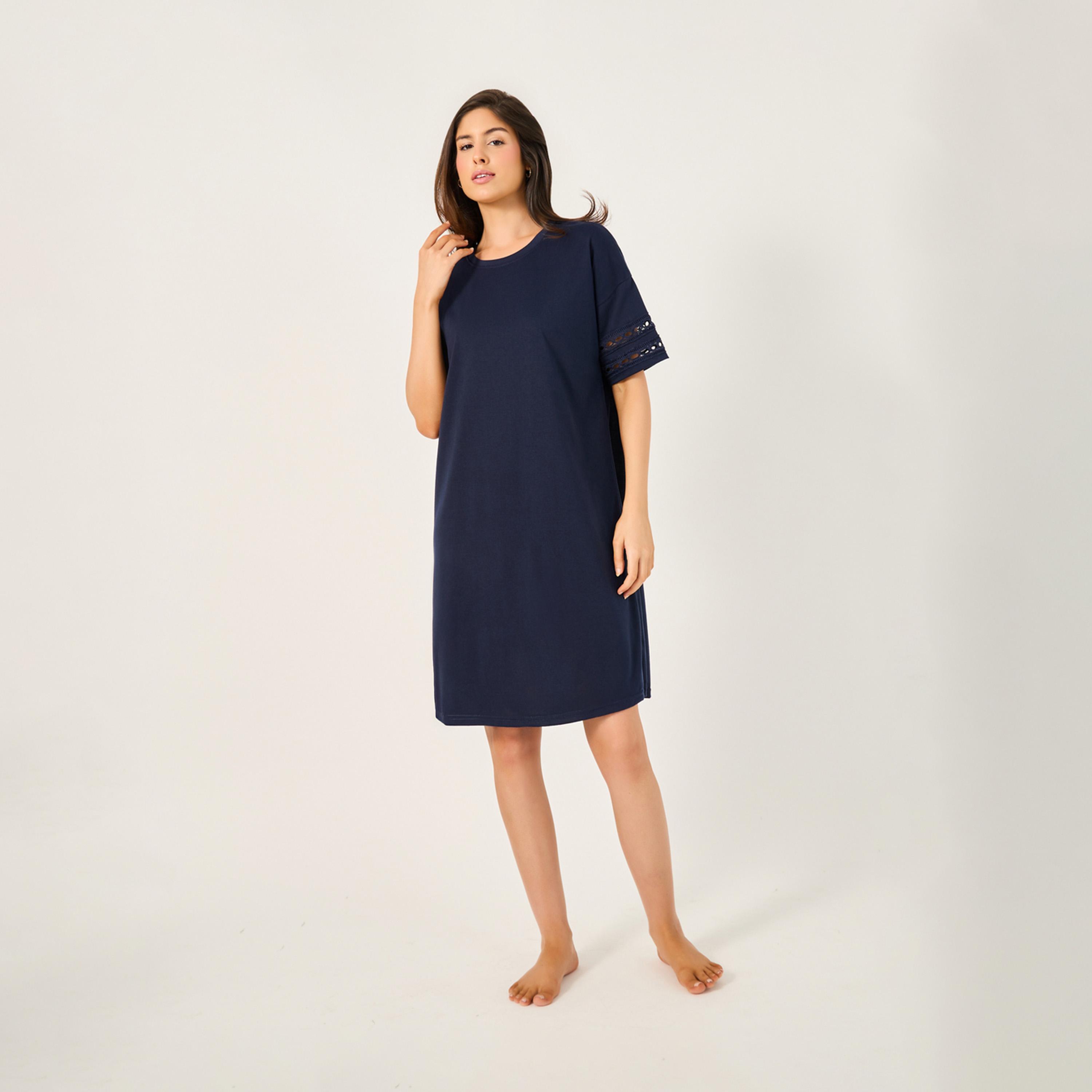 Styli Lace Broderie Trim Nightdress-women-clothing-nightwear-nighties-image-1