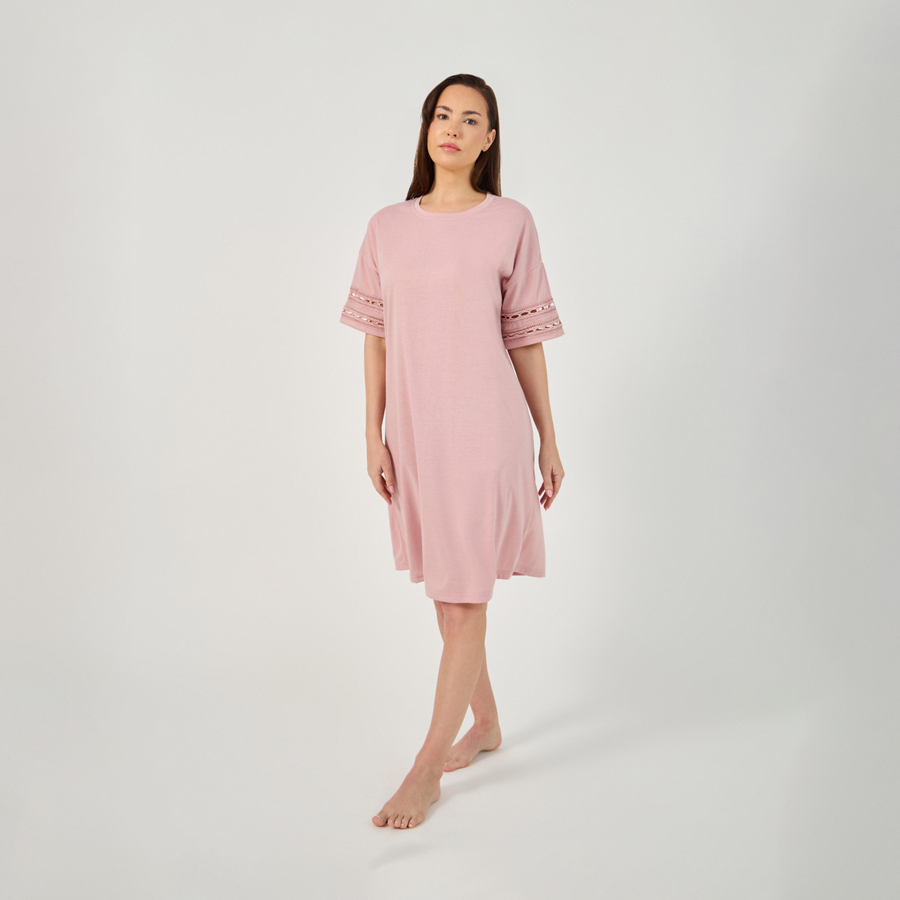 Styli Broderie Lace Trim Detail Sleep T-Shirt Dress-women-clothing-nightwear-nighties-image-3