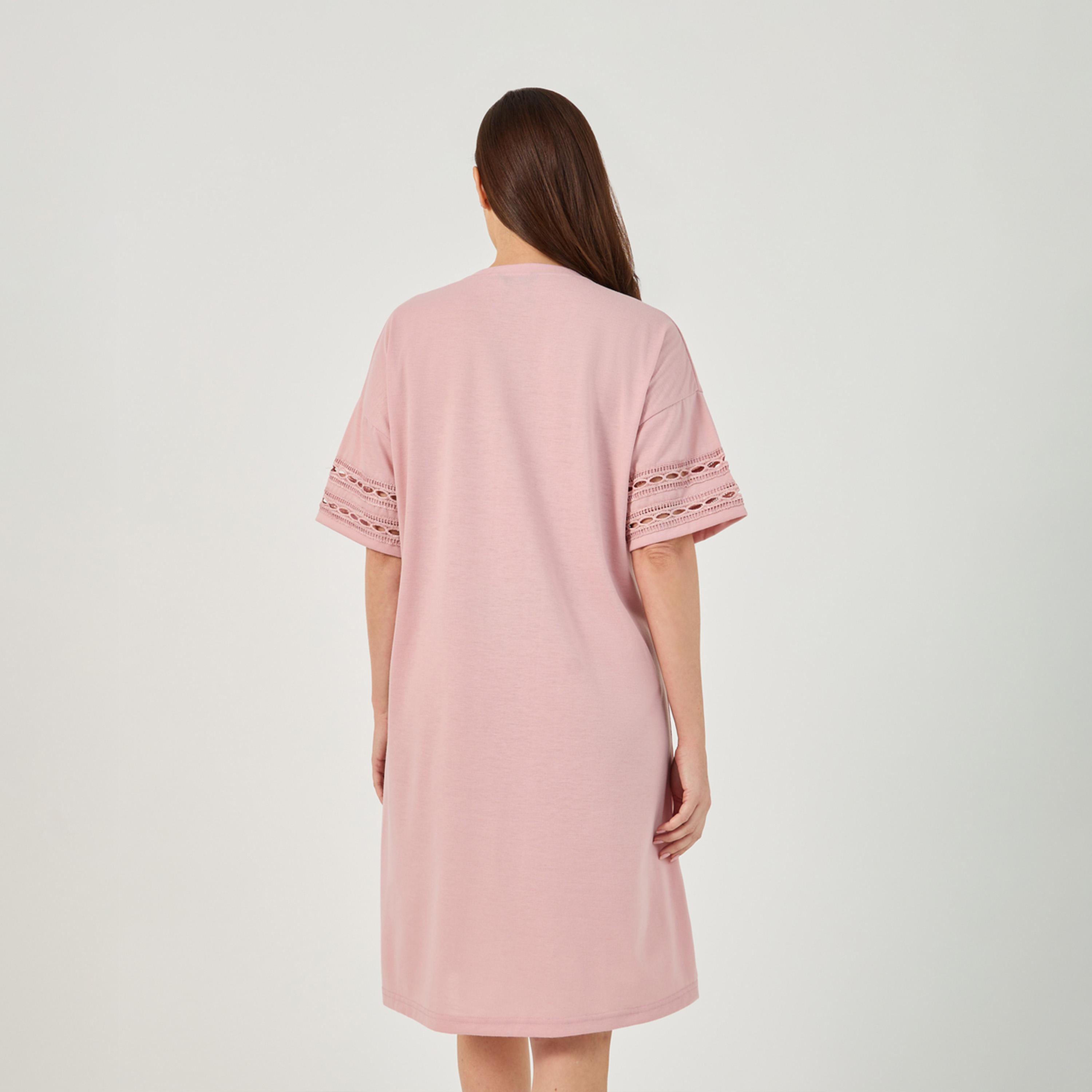 Styli Broderie Lace Trim Detail Sleep T-Shirt Dress-women-clothing-nightwear-nighties-image-5