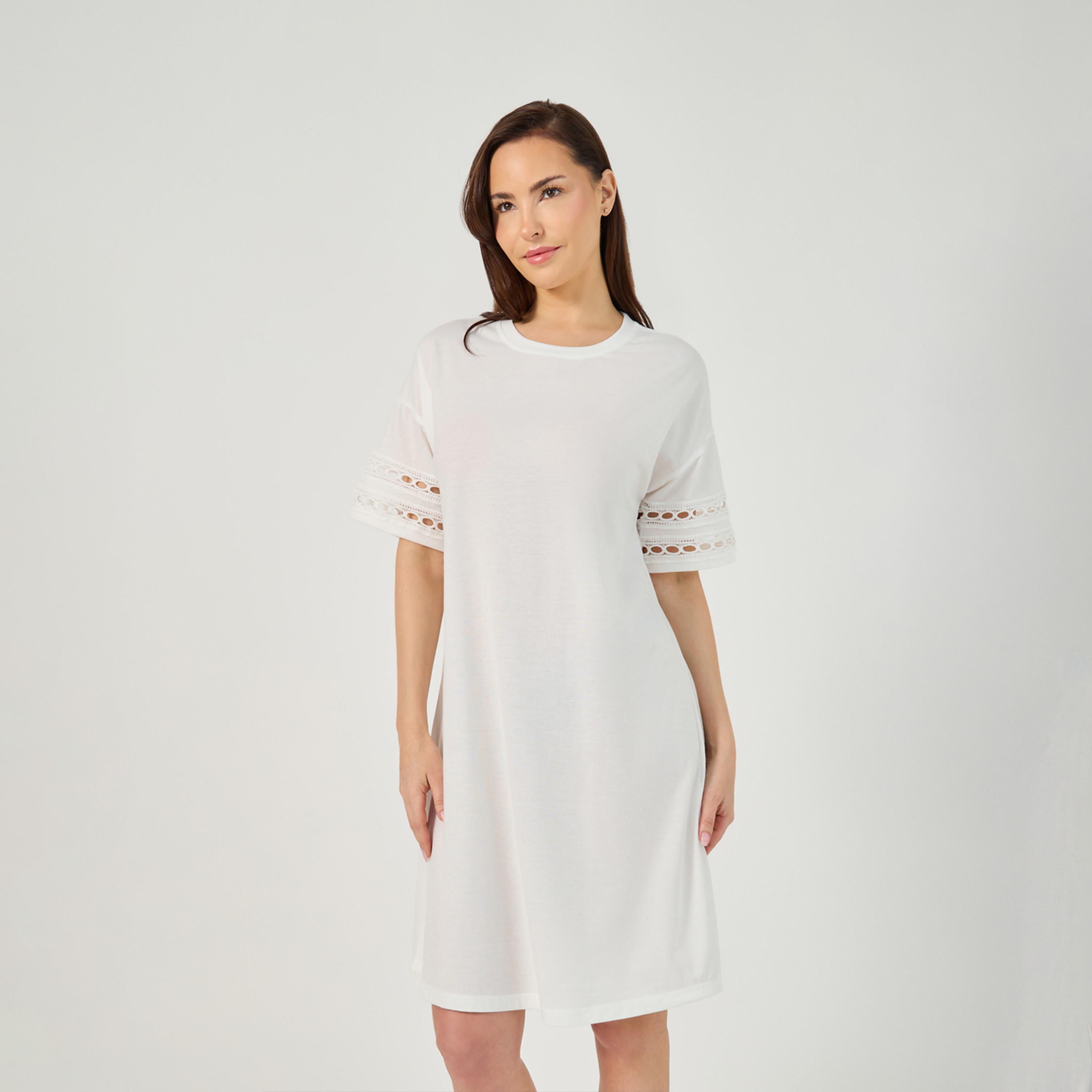 Styli Broderie Lace Trim Detail Sleep T-Shirt Dress-women-clothing-nightwear-nighties-image-4