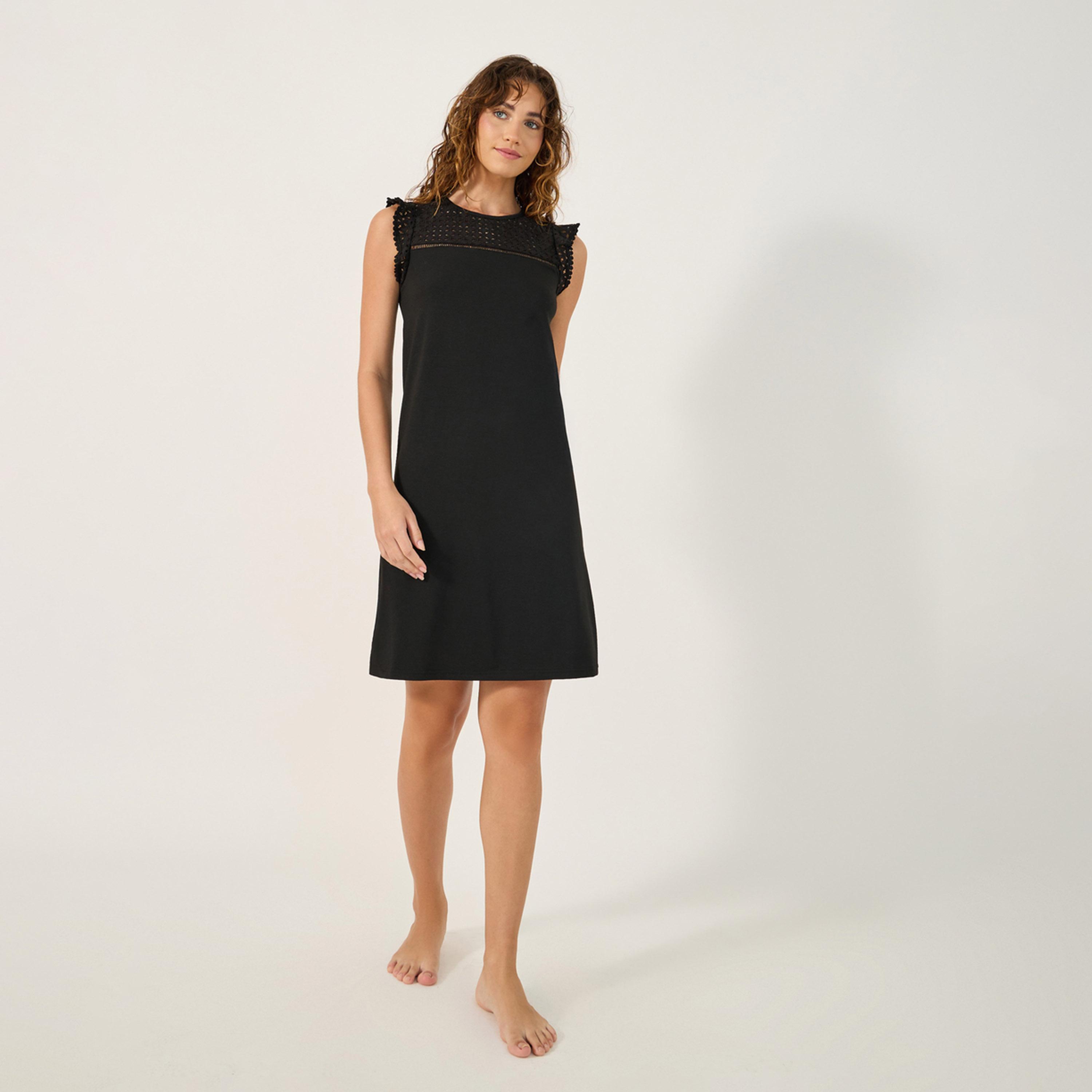 ستايلي - أنوايند فستان نوم بطول الركبة مع حافة كرات صوفية شيفلي-women-clothing-nightwear-nighties-image-2