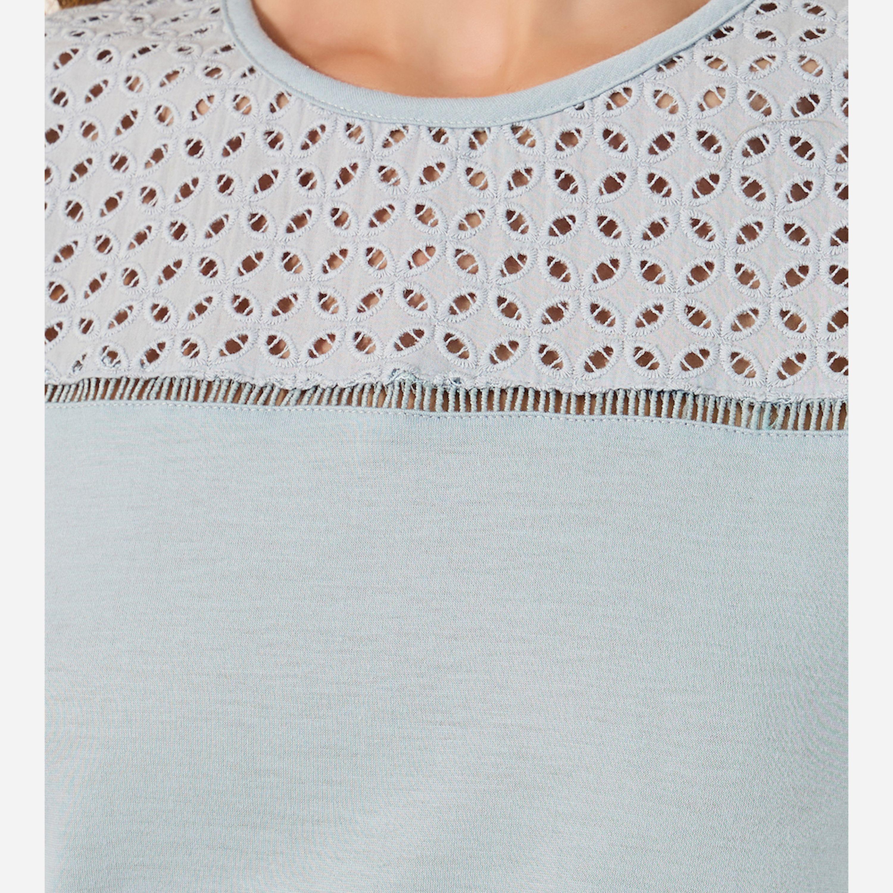 Styli Unwind Shiffli Yoke Flat Pompom Trim Detail Nightdress-Knee-women-clothing-nightwear-nighties-image-3