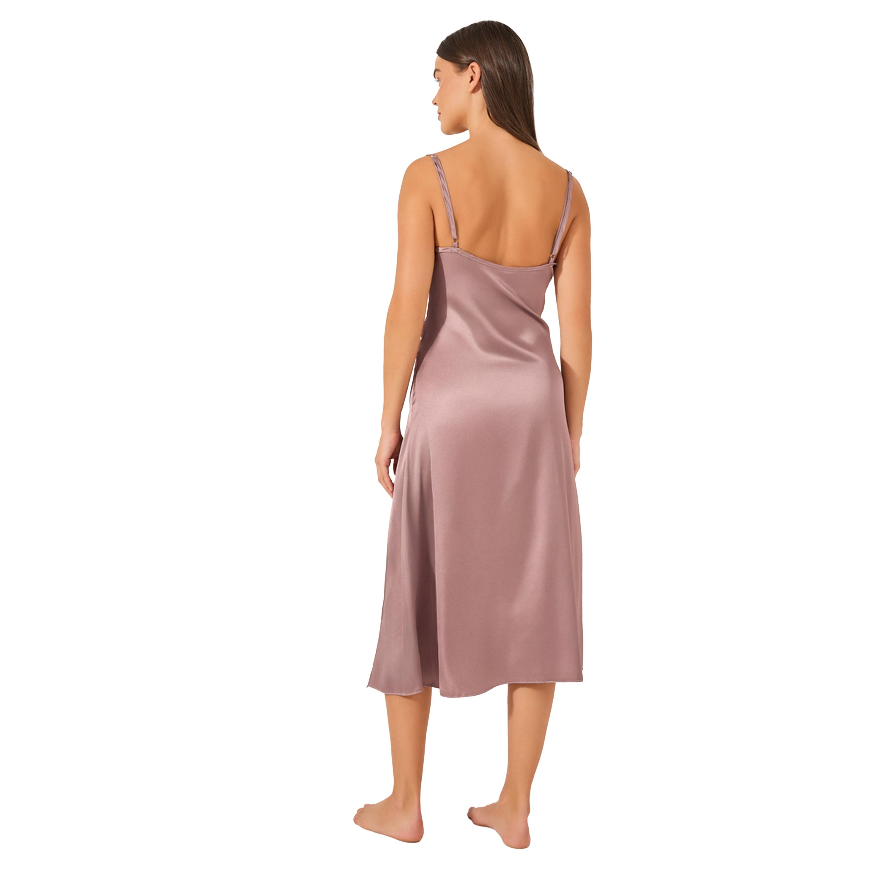 ستايلي -  فستان متوسط الطول من الساتان برقبة دائرية مع تفاصيل دانتيل-women-clothing-nightwear-nighties-image-4