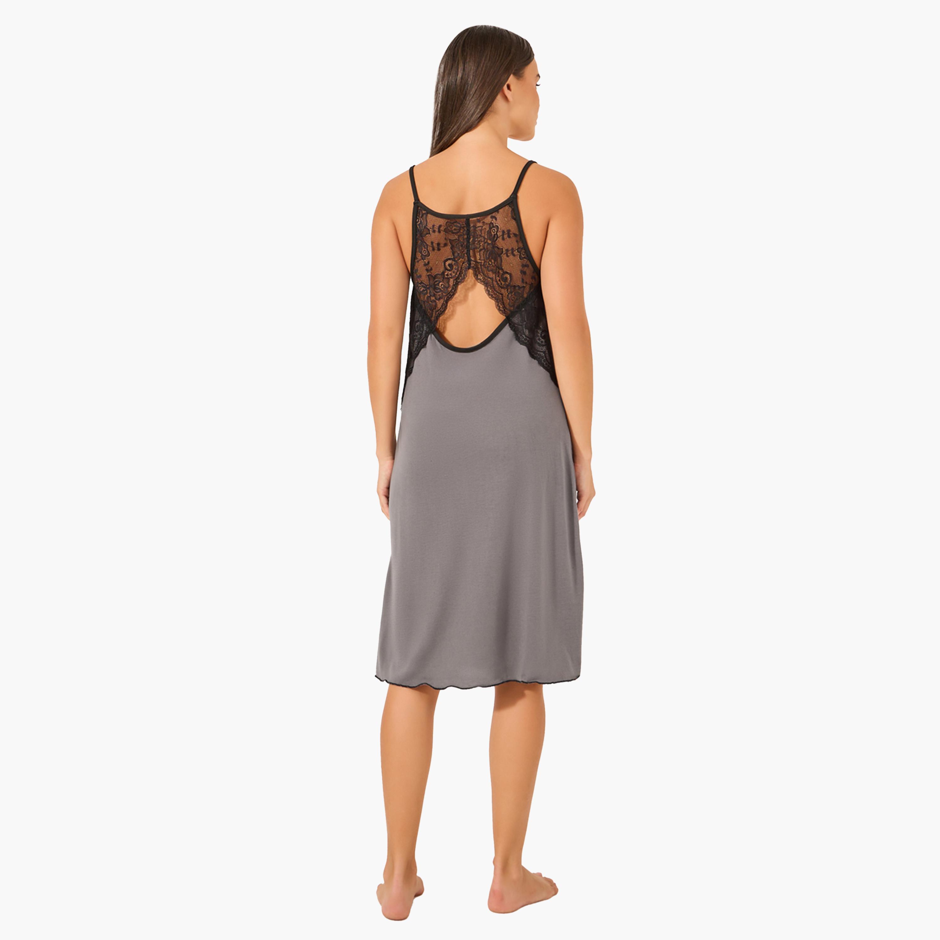 Styli Contrast Lace Trim Racerback Slip Dress-women-clothing-nightwear-nighties-image-4