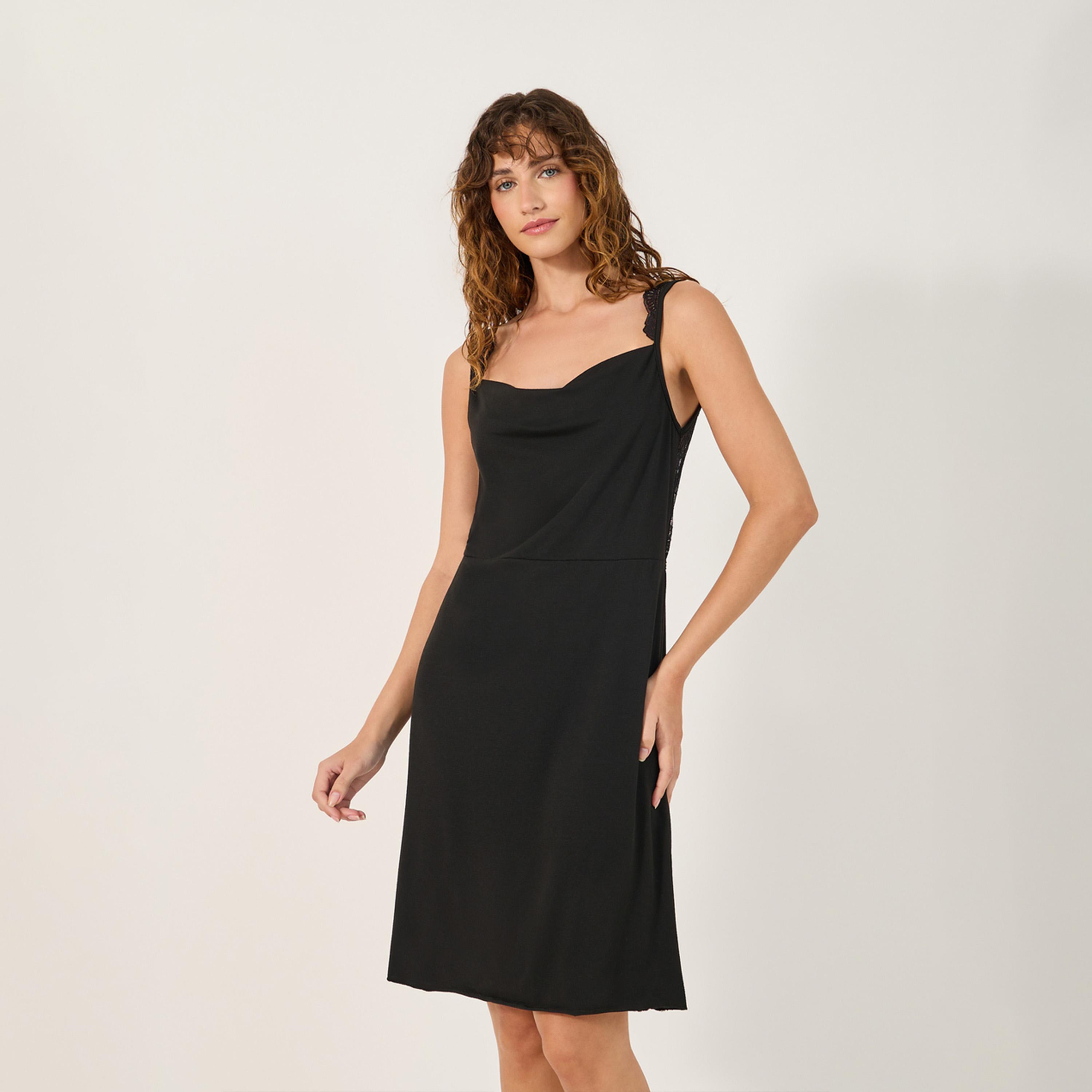 ستايلي - فستان دانتيل سهل الارتداء بطول الركبة مع أربطة-women-clothing-nightwear-nighties-image-2