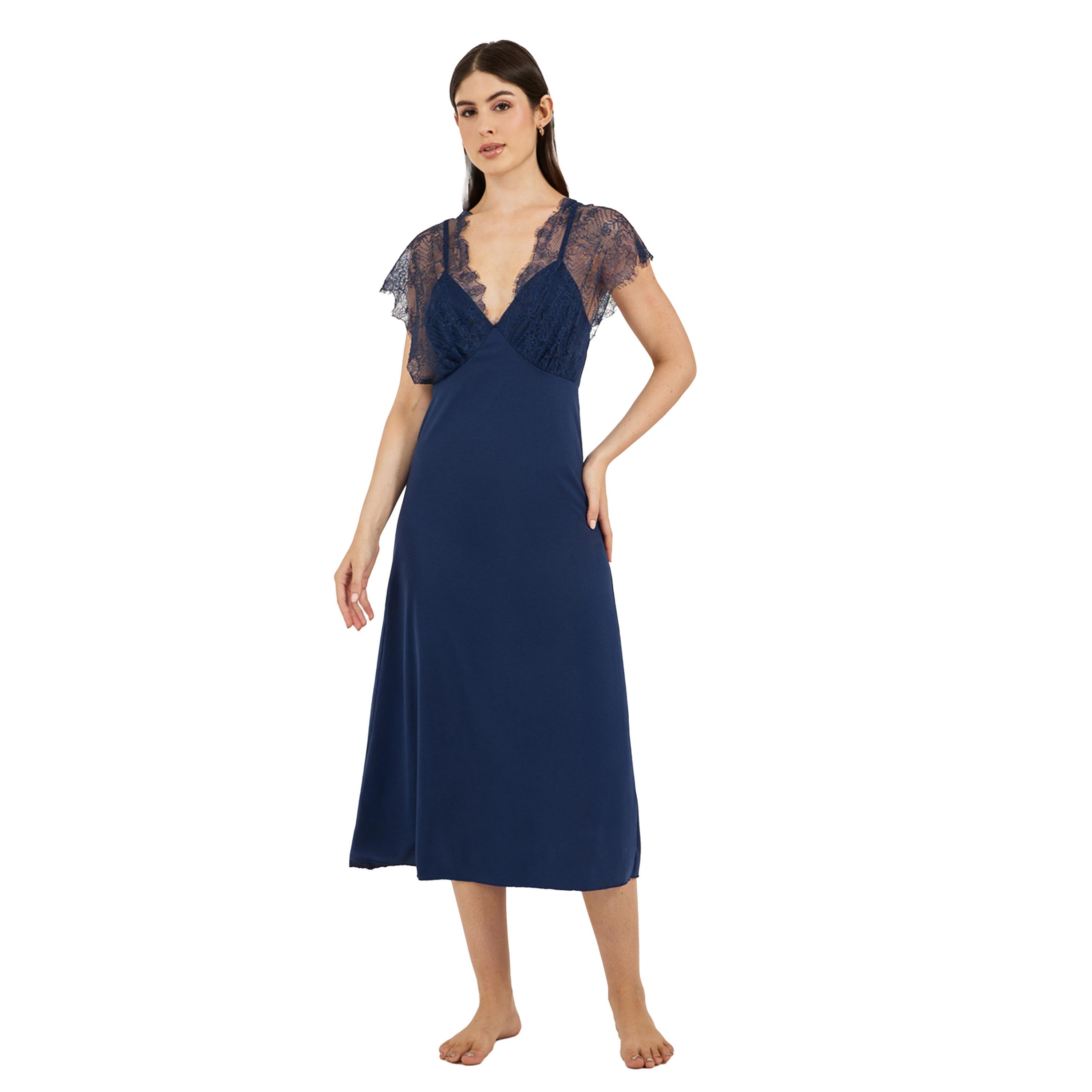 Styli Galloon Lace Trim Strap Overlay Nightdress-women-clothing-nightwear-nighties-image-1
