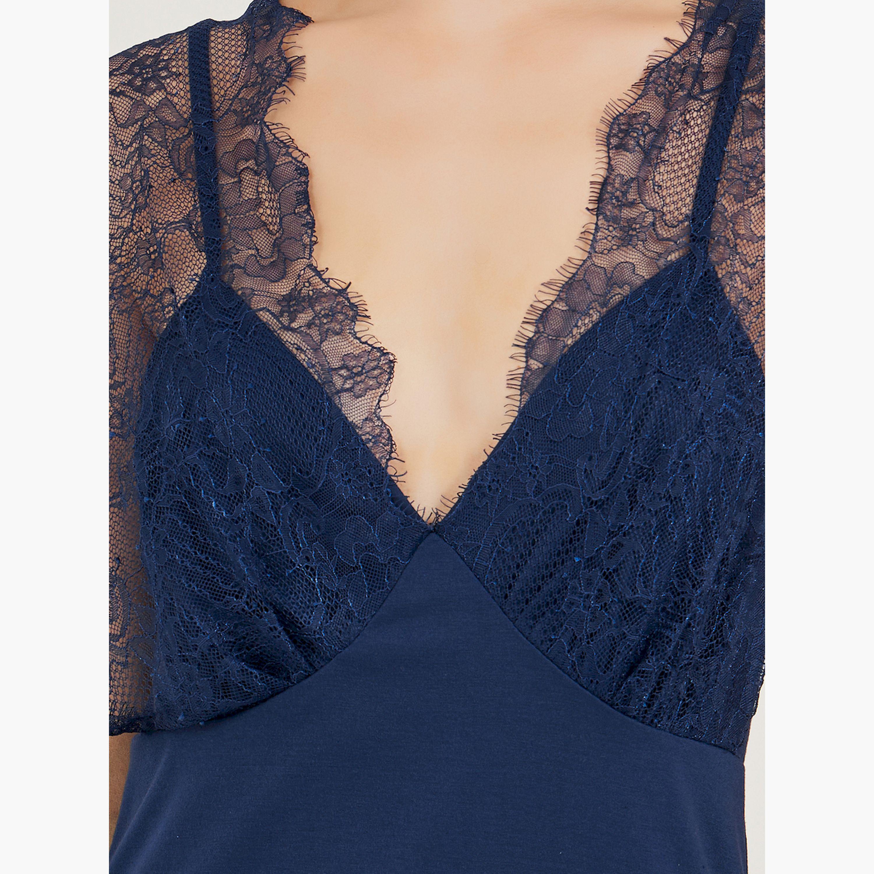 Styli Galloon Lace Trim Strap Overlay Nightdress-women-clothing-nightwear-nighties-image-3
