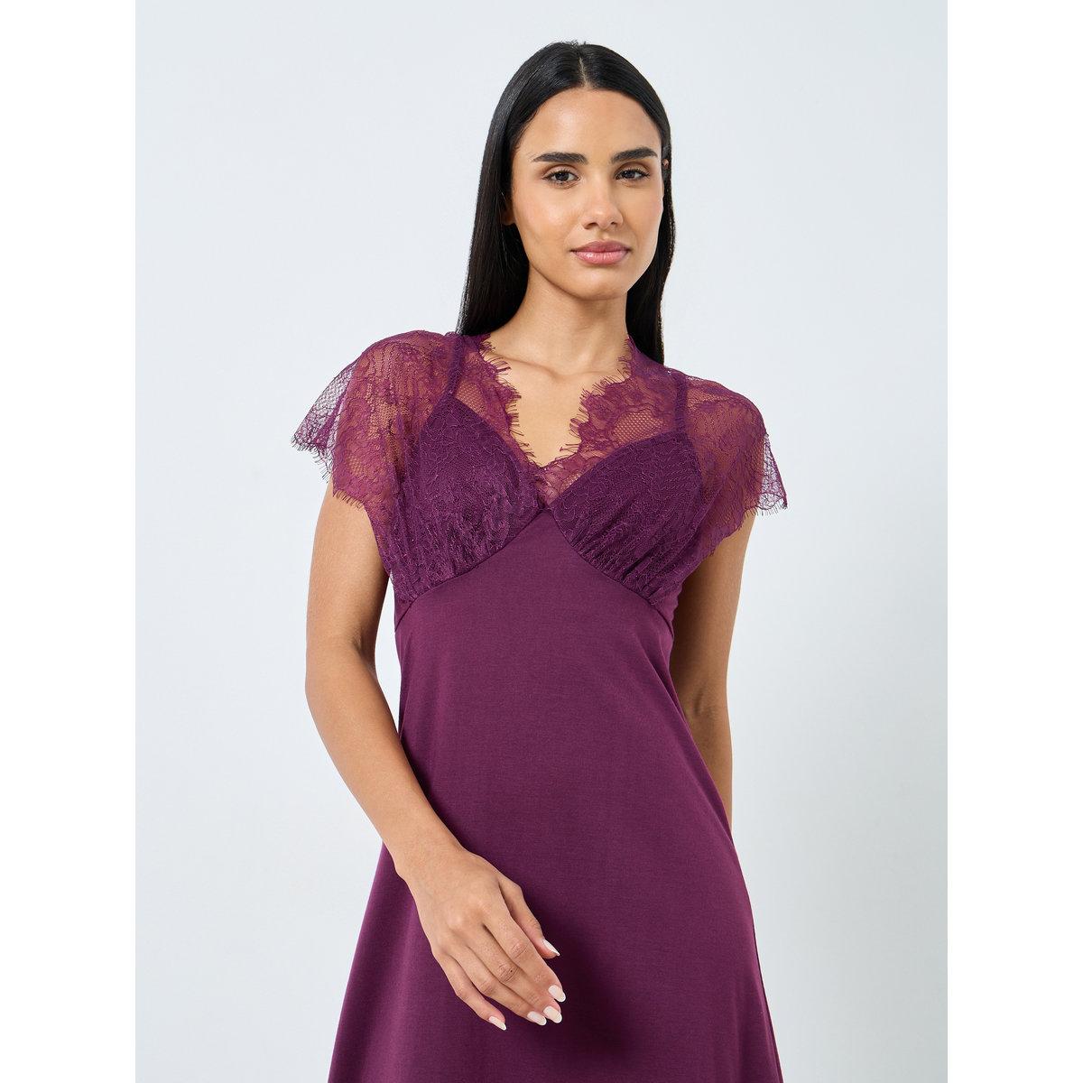 Styli Galloon Lace Trim Strap Overlay Nightdress-women-clothing-nightwear-nighties-image-2