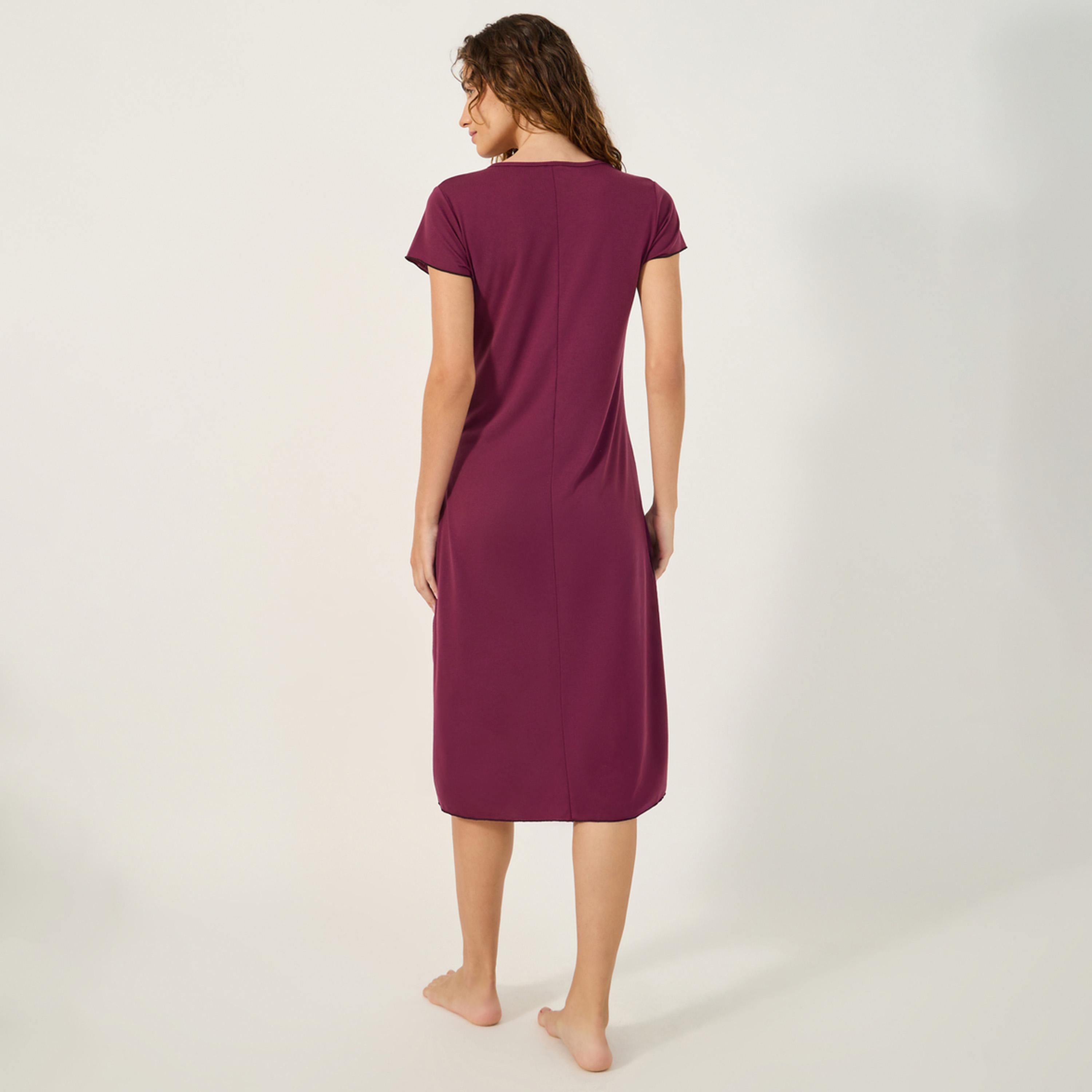 Styli Round Neck Lace Insert Front Slit Sleep T-Shirt-women-clothing-nightwear-nighties-image-4