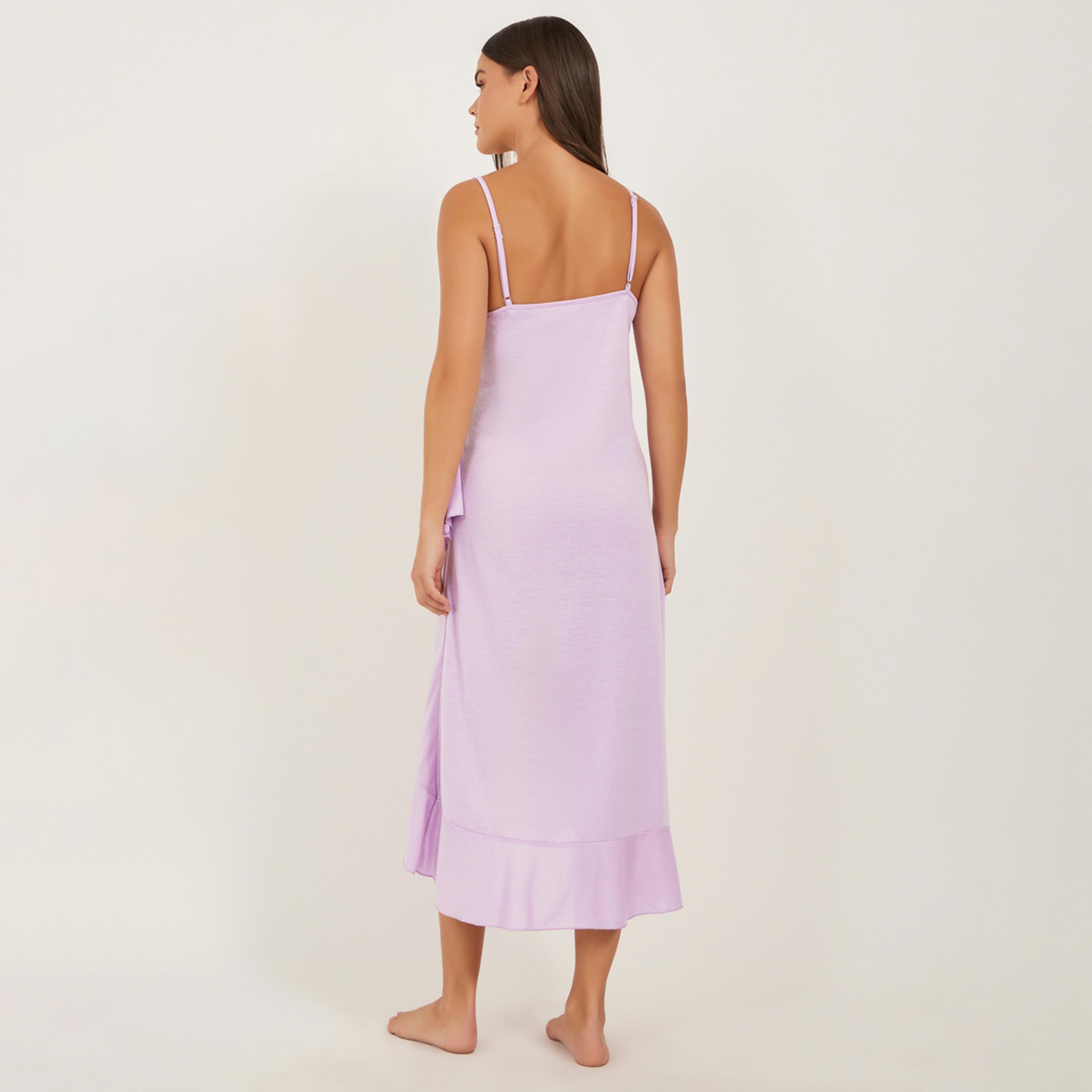 ستايلي - فستان سهل الارتداء بياقة V وأشرطة وحافة كشكش-women-clothing-nightwear-nighties-image-4