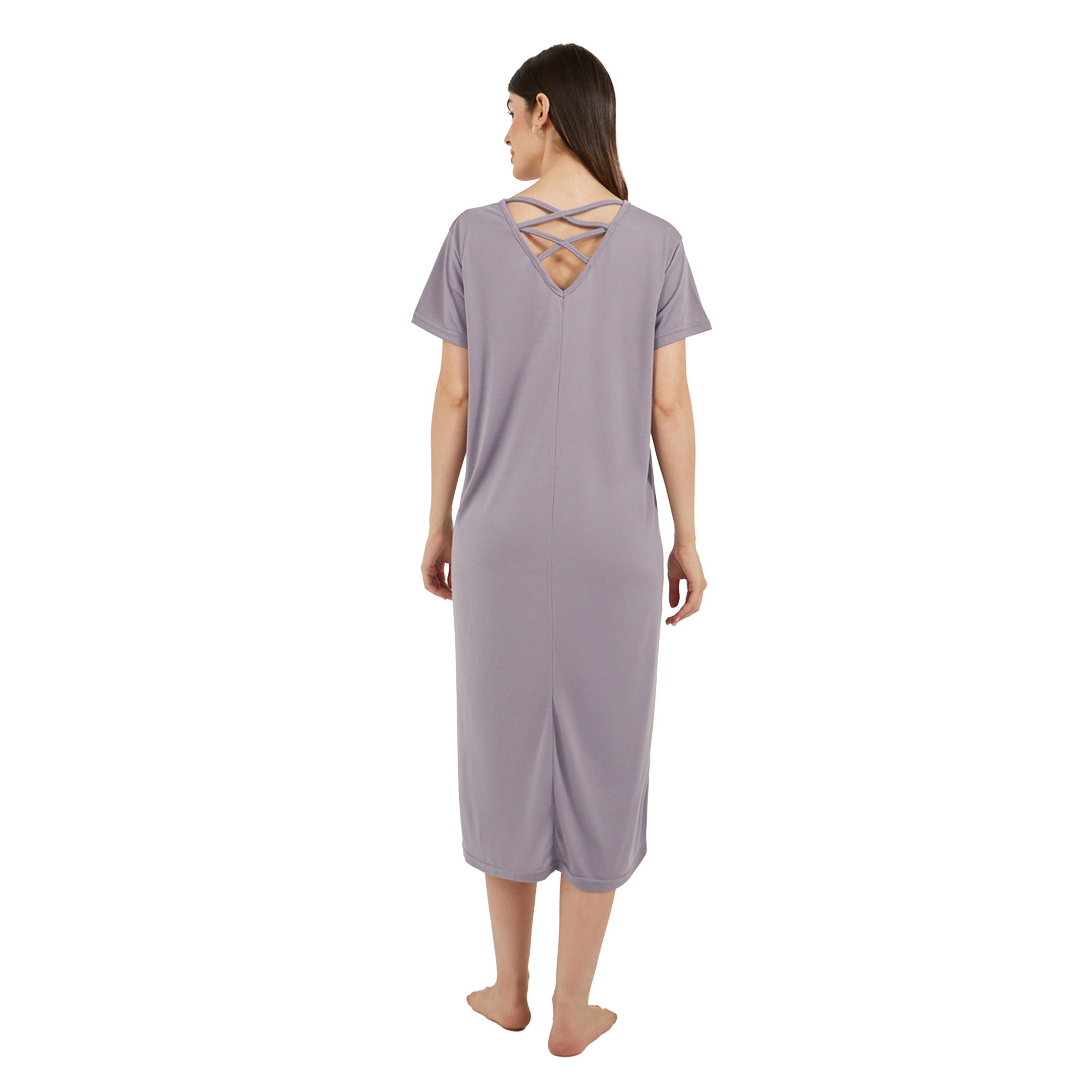 Styli Solid Crossover Back Detail Sleep T-Shirt-women-clothing-nightwear-nighties-image-4