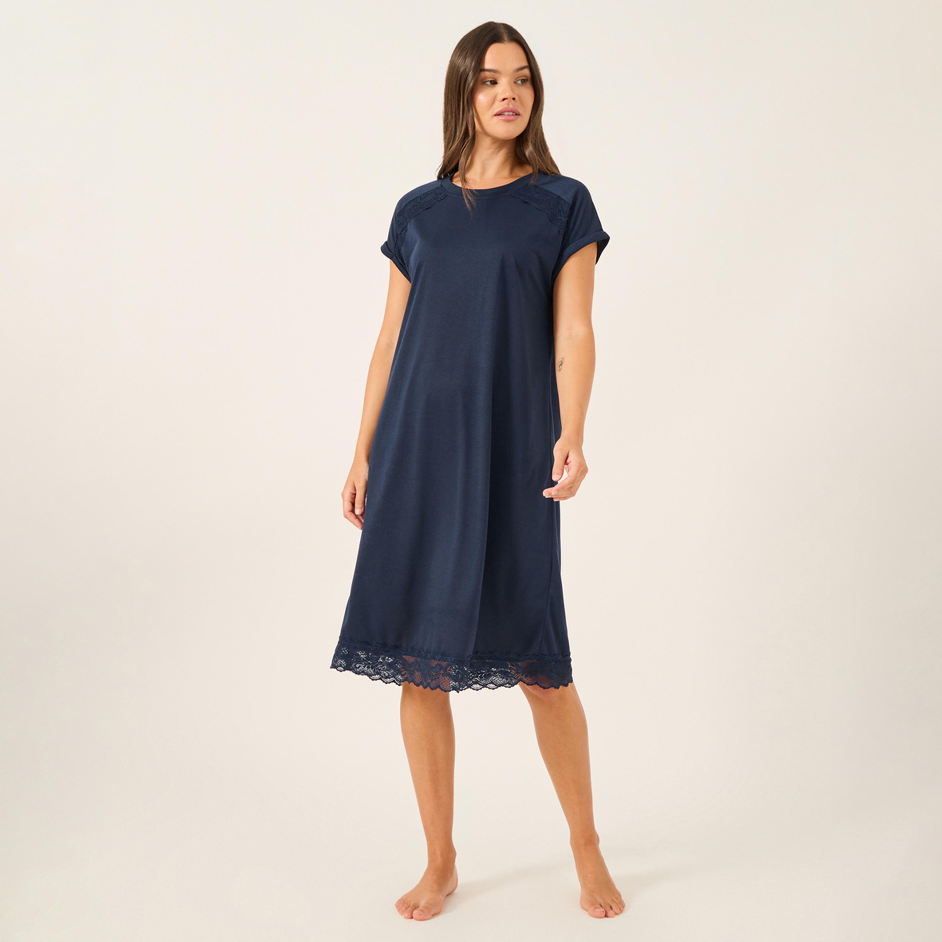 Styli Multi Lace Trim Short Sleeve Nightdress-women-clothing-nightwear-nighties-image-1