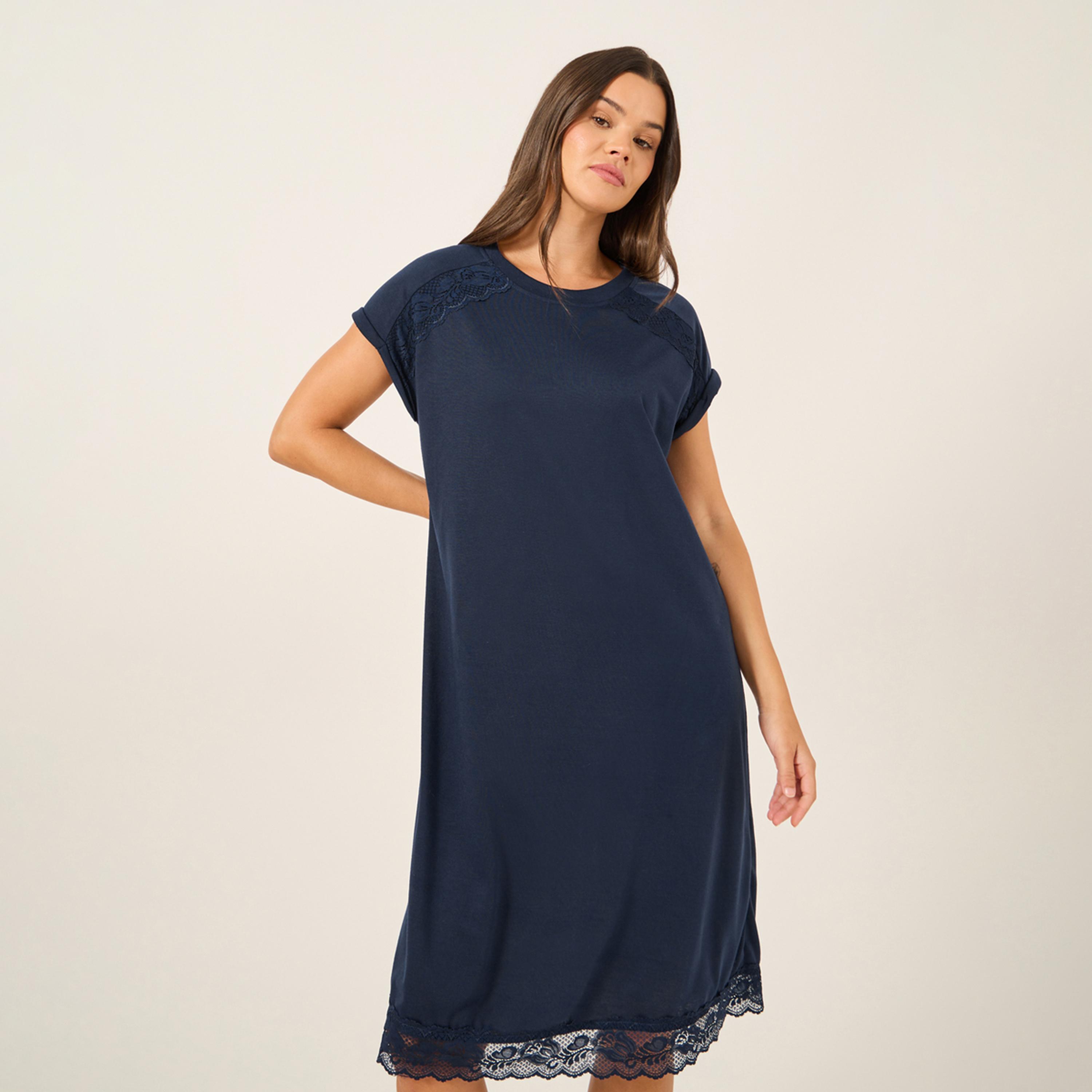 Styli Multi Lace Trim Short Sleeve Nightdress-women-clothing-nightwear-nighties-image-2