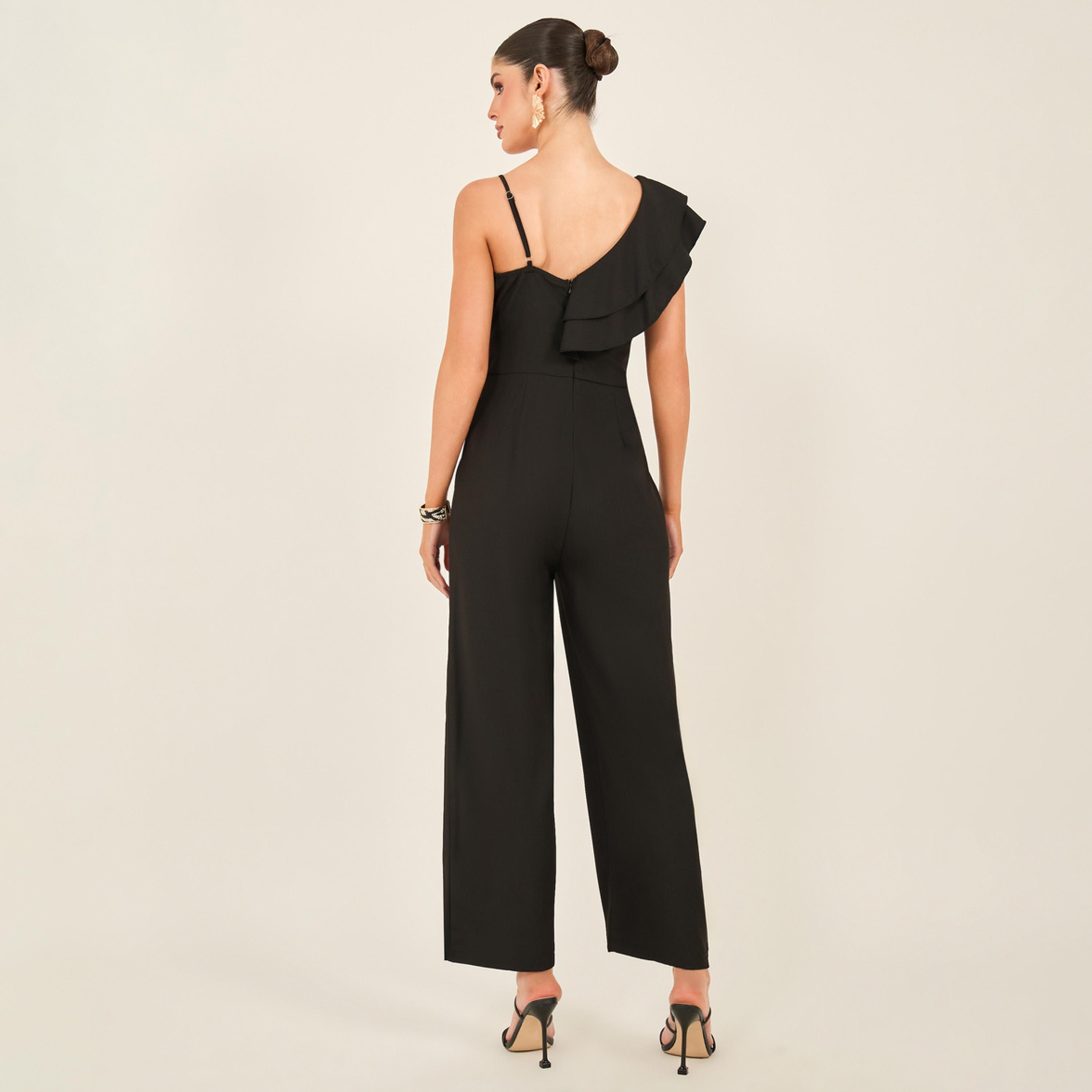 ستايلي - جمبسوت واسع الساق مع تفاصيل كشكشة-women-clothing-jumpsuits-image-4