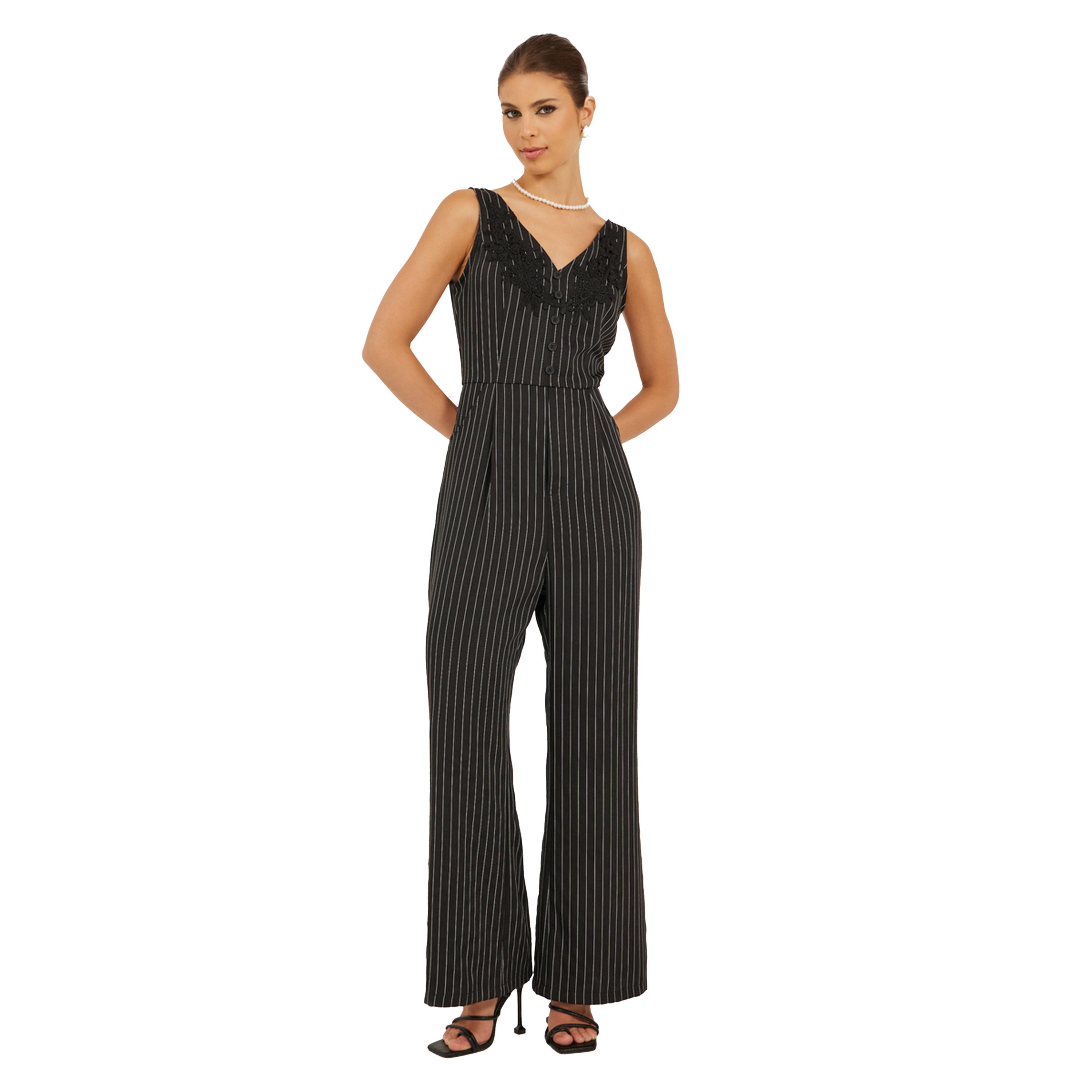 ستايلي -  جمبسوت مخطط بدون أكمام بساق واسعة-women-clothing-jumpsuits-image-1