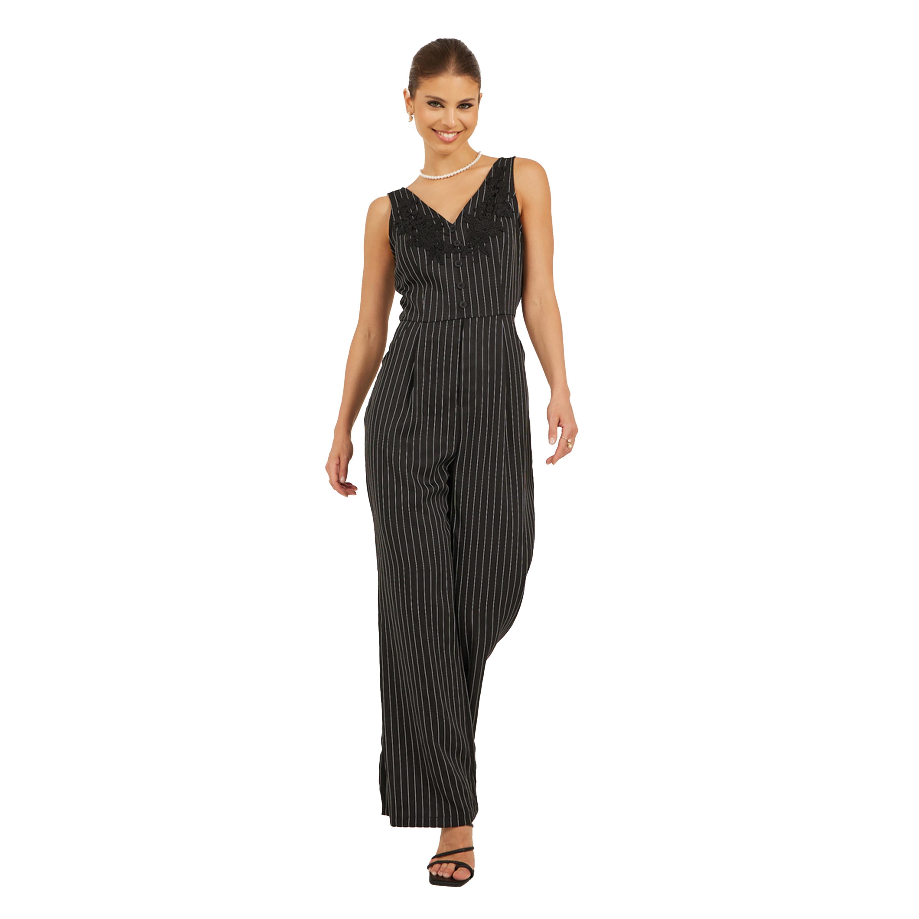 ستايلي -  جمبسوت مخطط بدون أكمام بساق واسعة-women-clothing-jumpsuits-image-2