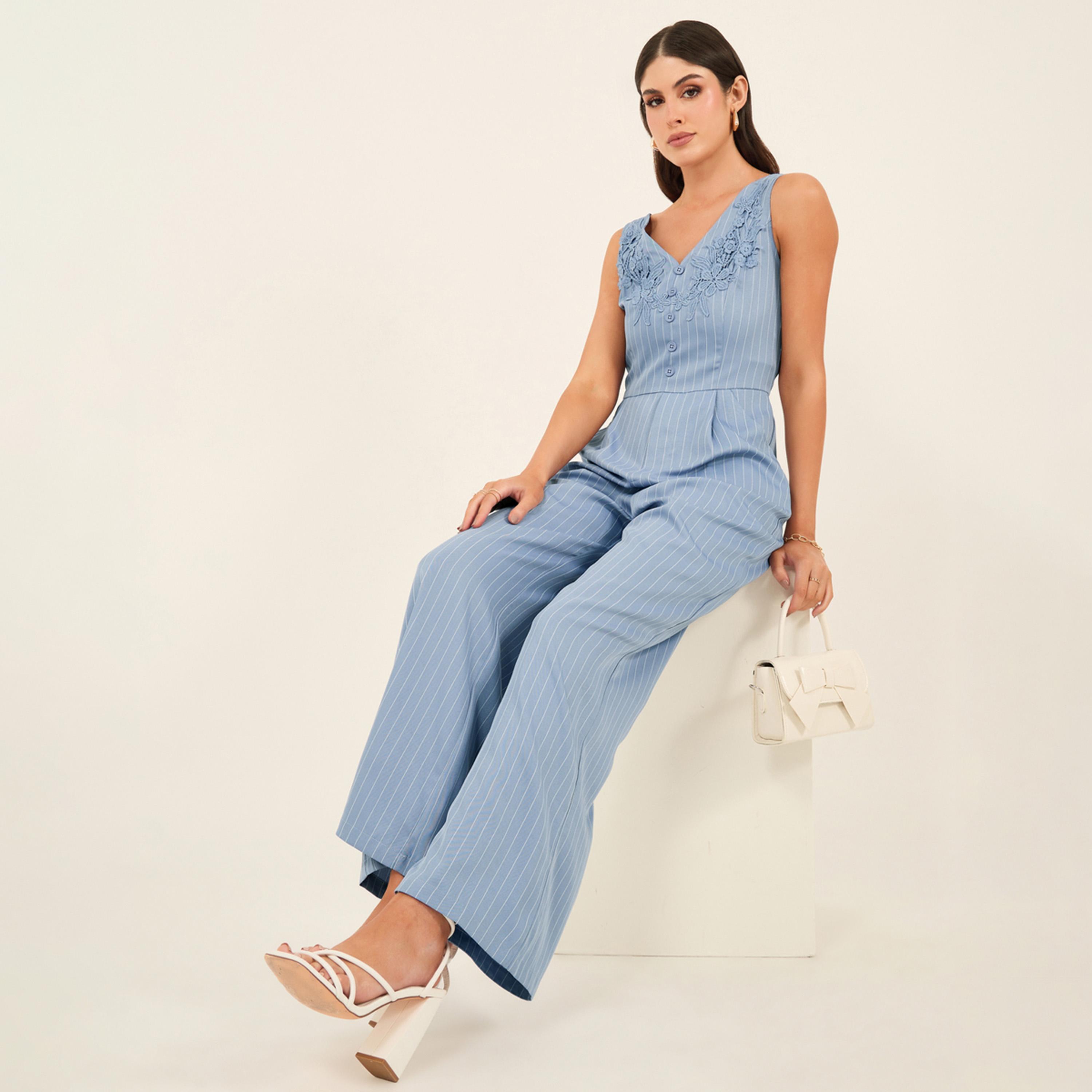 ستايلي - جمبسوت مخطط واسع الساق بدون أكمام-women-clothing-jumpsuits-image-1