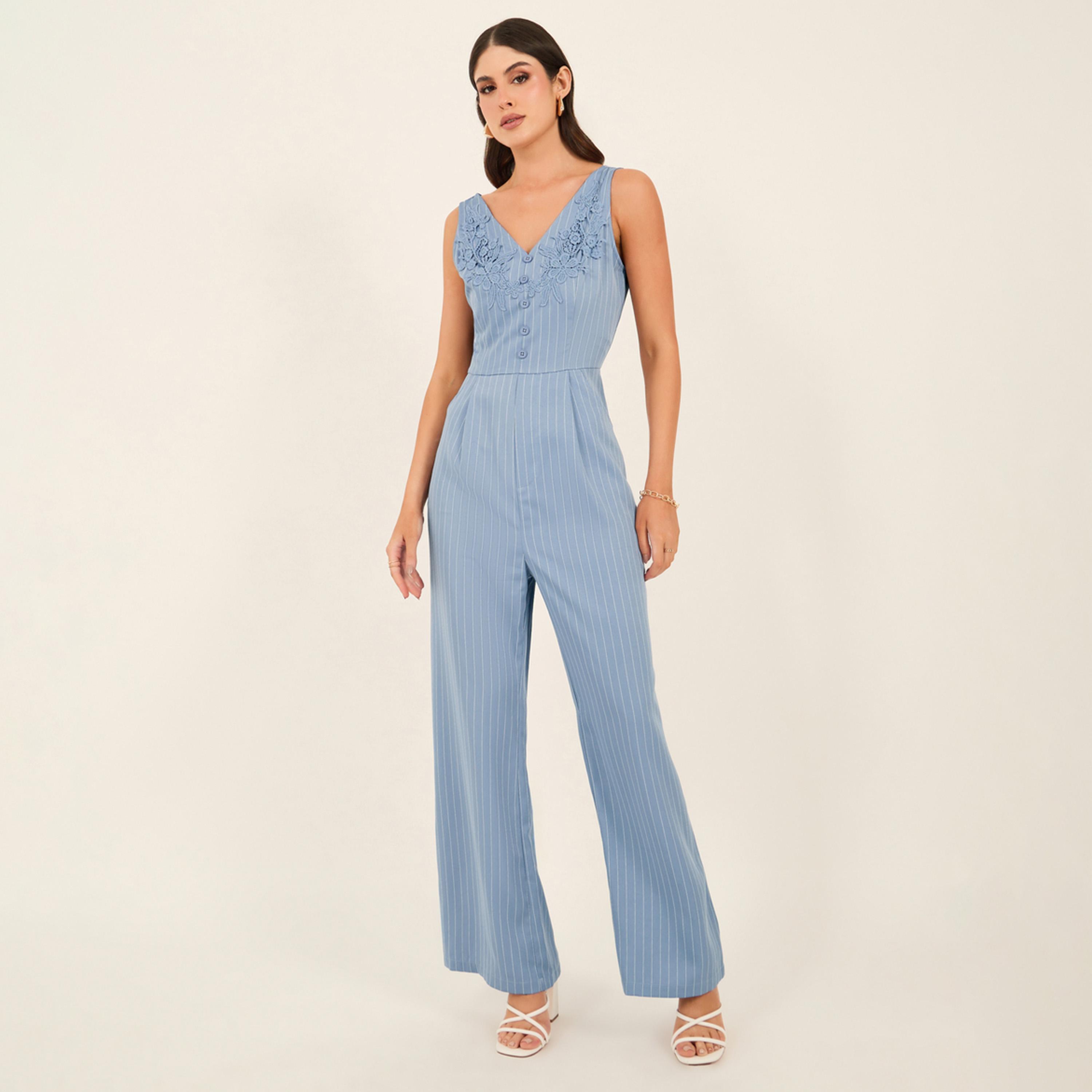 ستايلي - جمبسوت مخطط واسع الساق بدون أكمام-women-clothing-jumpsuits-image-2