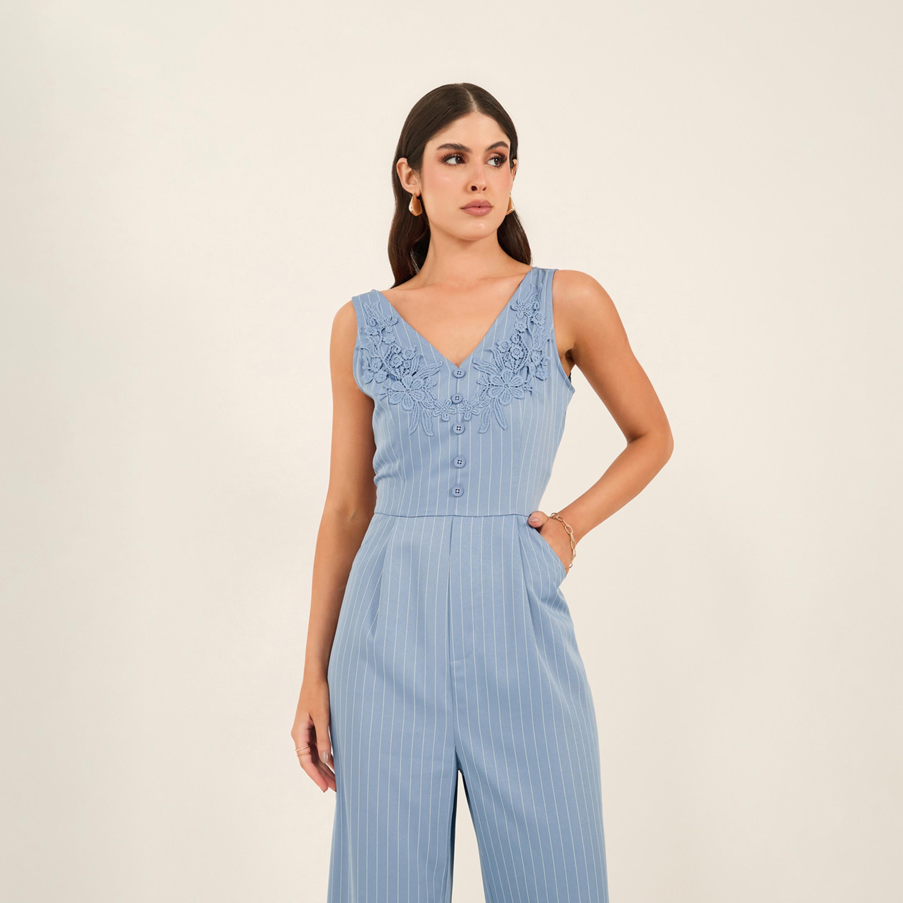 ستايلي - جمبسوت مخطط واسع الساق بدون أكمام-women-clothing-jumpsuits-image-3