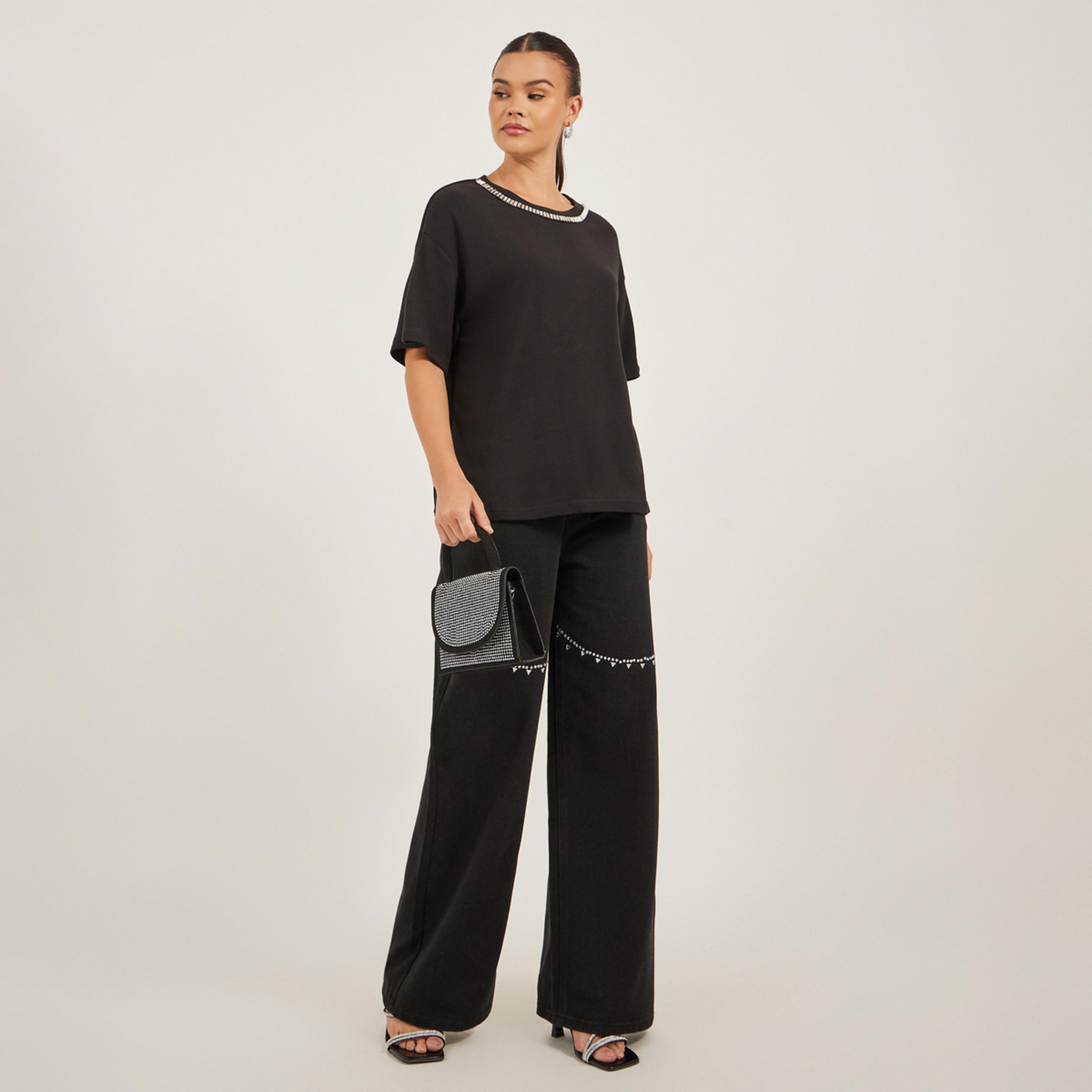 Take Two Rhinestone Embellished Round Neck T-Shirt-women-clothing-tshirts-image-2