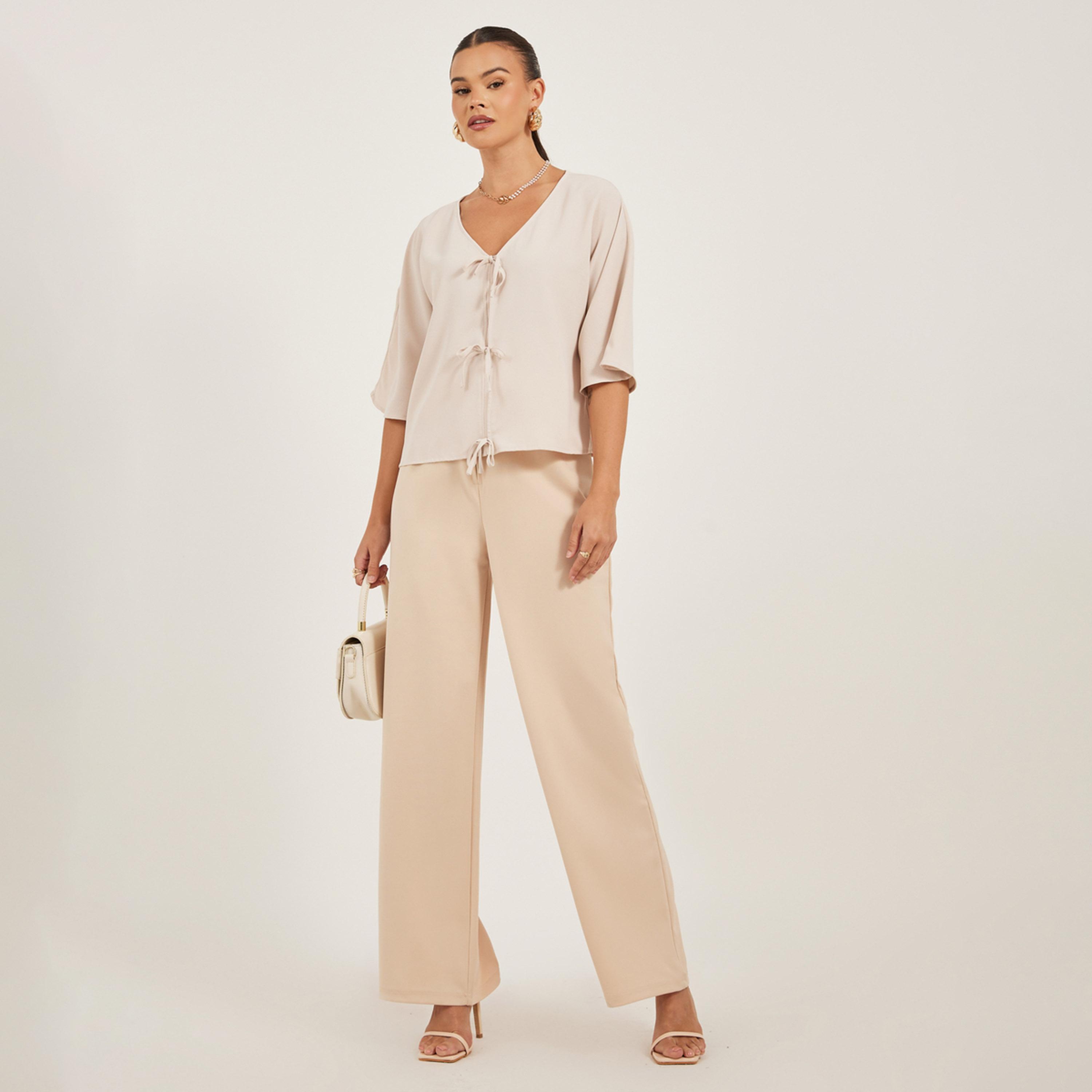 بلوزة سادة مزينة بأربطة-women-clothing-shirtsandblouses-blouses-image-2