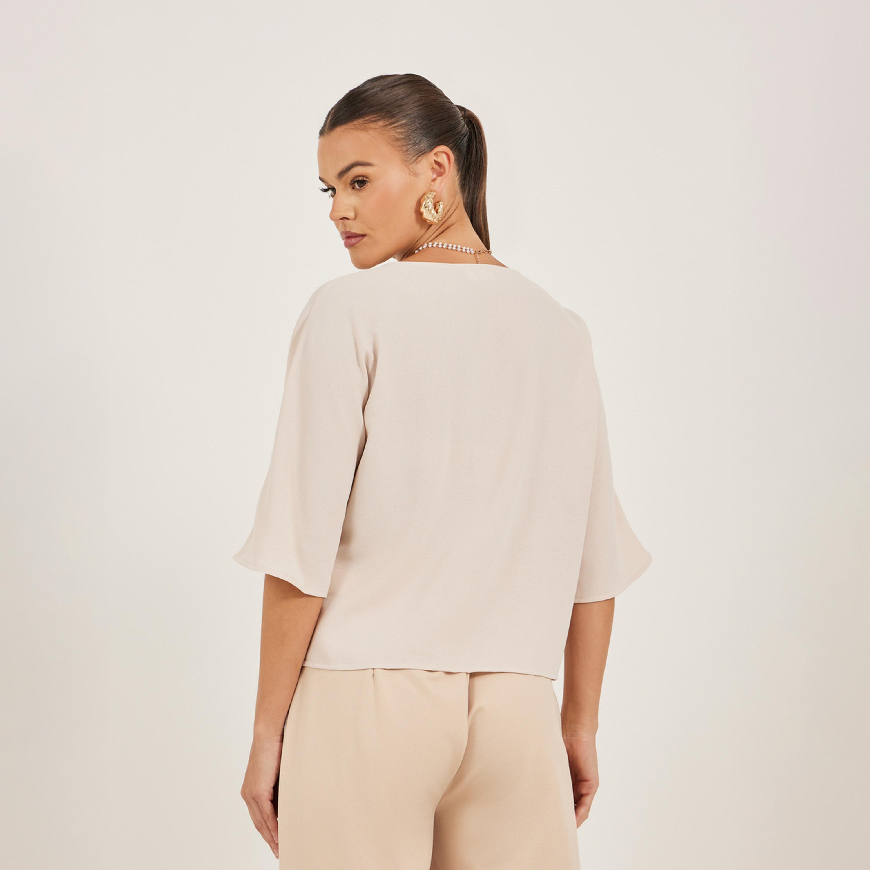 بلوزة سادة مزينة بأربطة-women-clothing-shirtsandblouses-blouses-image-4