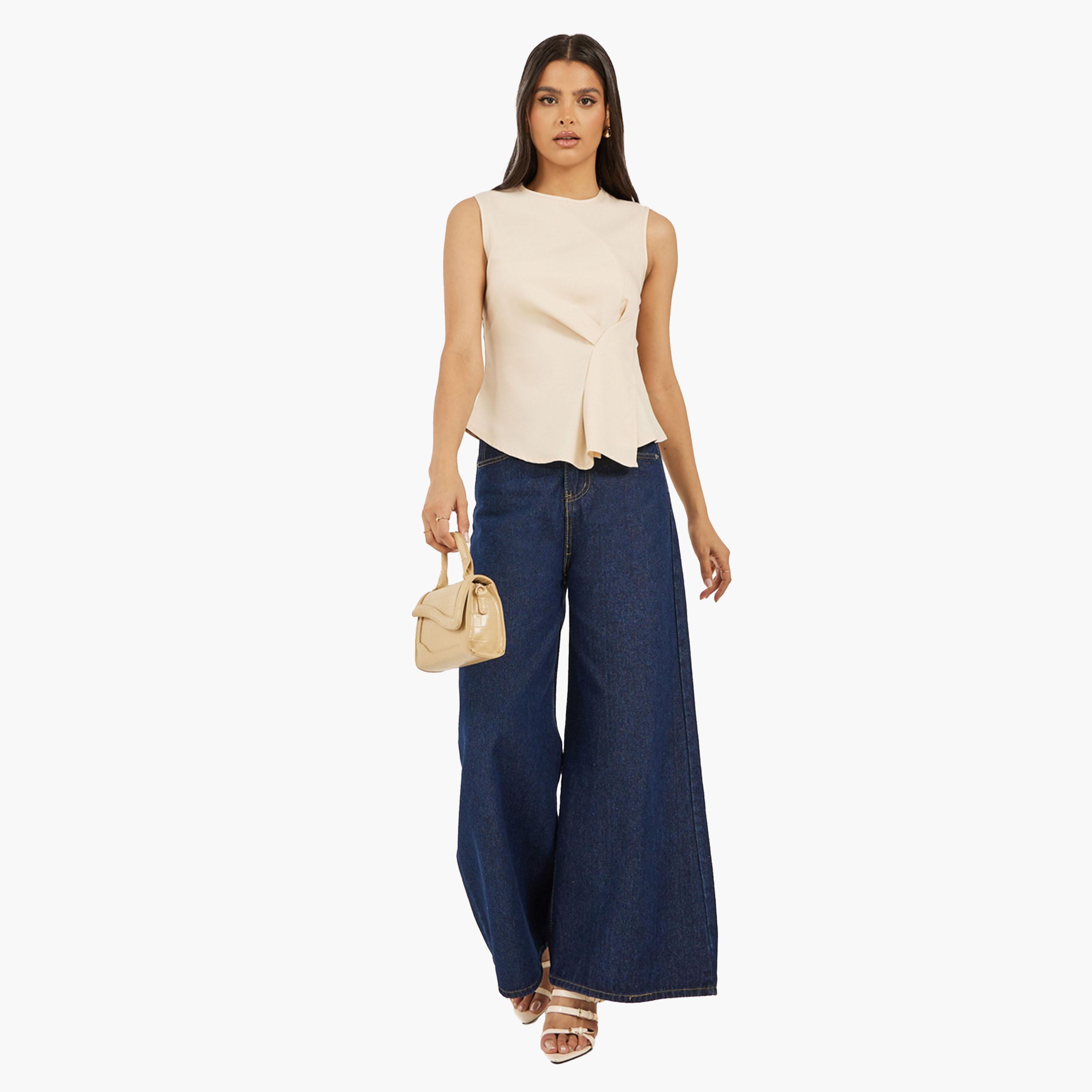 Take Two Beige Solid Sleeveless Wrap Look Top-women-clothing-shirtsandblouses-blouses-image-2