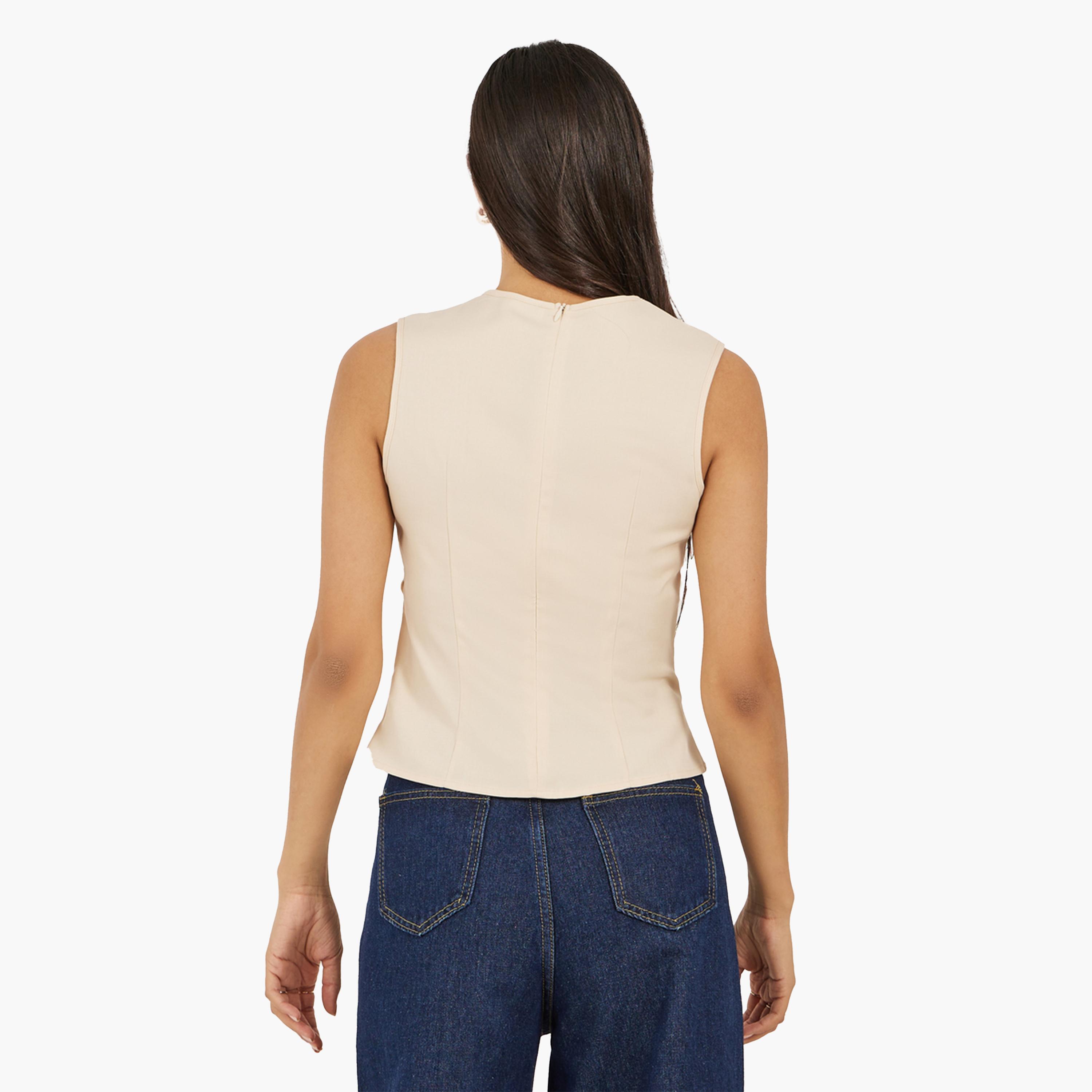 Take Two Beige Solid Sleeveless Wrap Look Top-women-clothing-shirtsandblouses-blouses-image-4