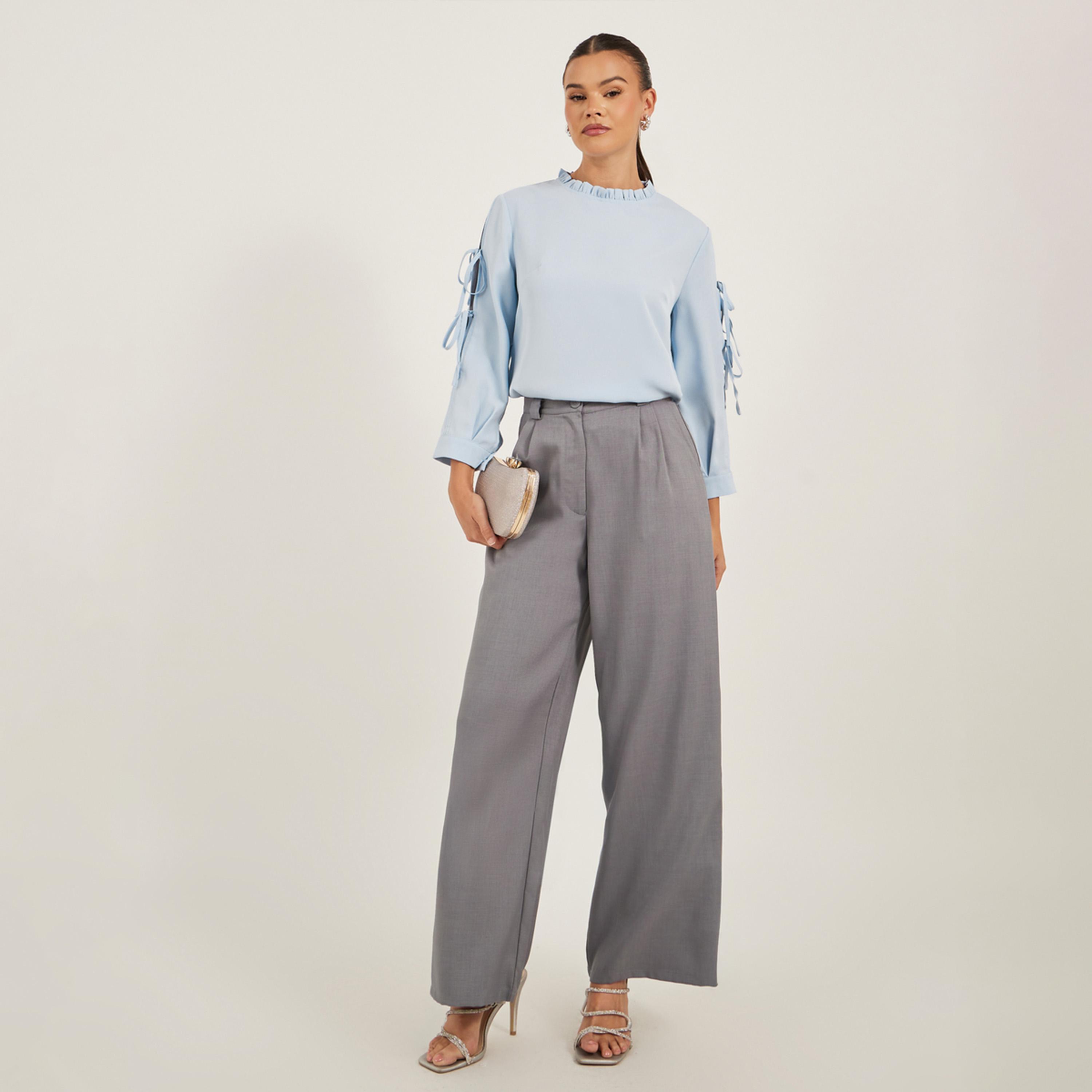 Take Two Solid Ruffled High Neck Top with Tie Detail-women-clothing-shirtsandblouses-shirts-image-2