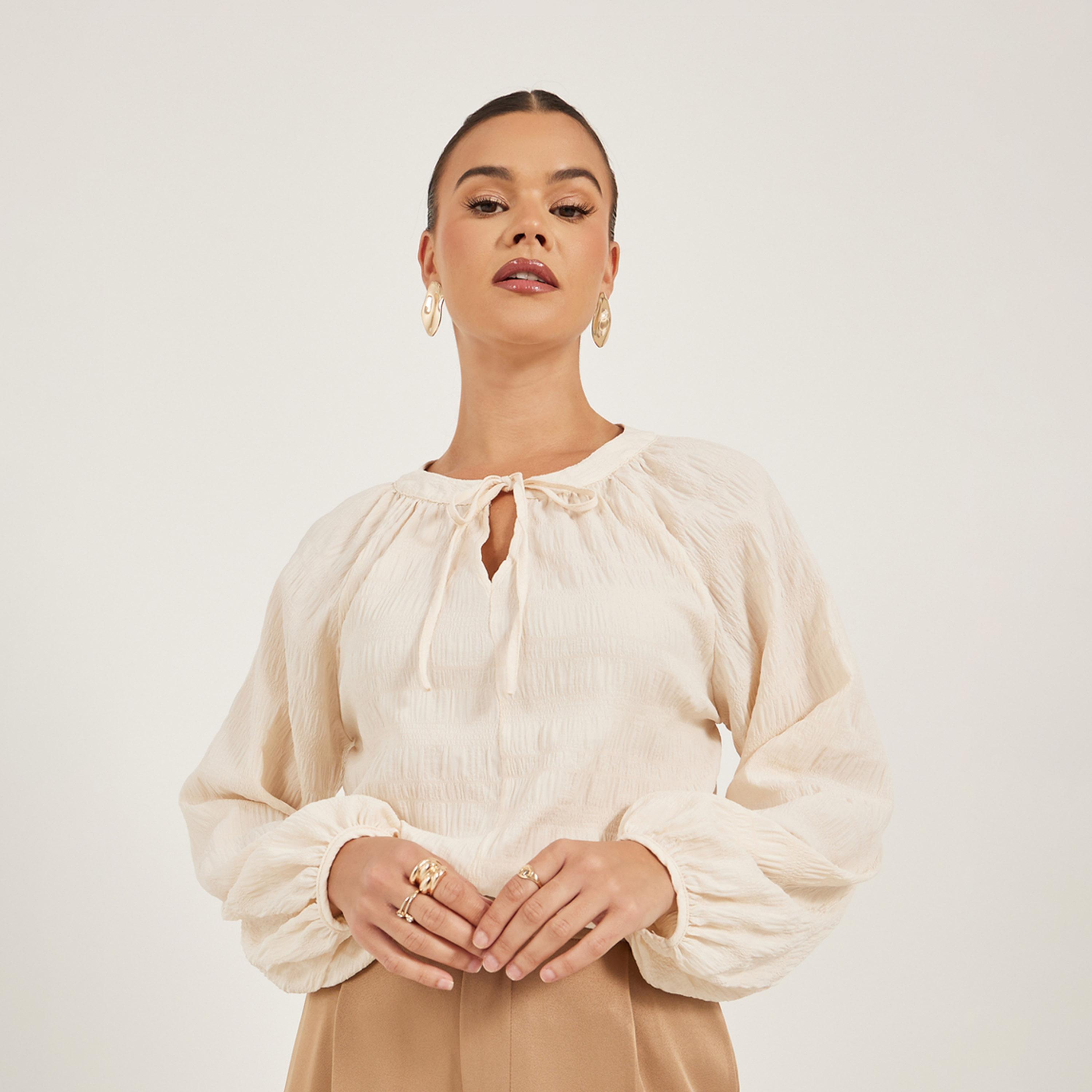 Take Two Seersucker Tie-Up Neck Top-women-clothing-shirtsandblouses-blouses-image-1