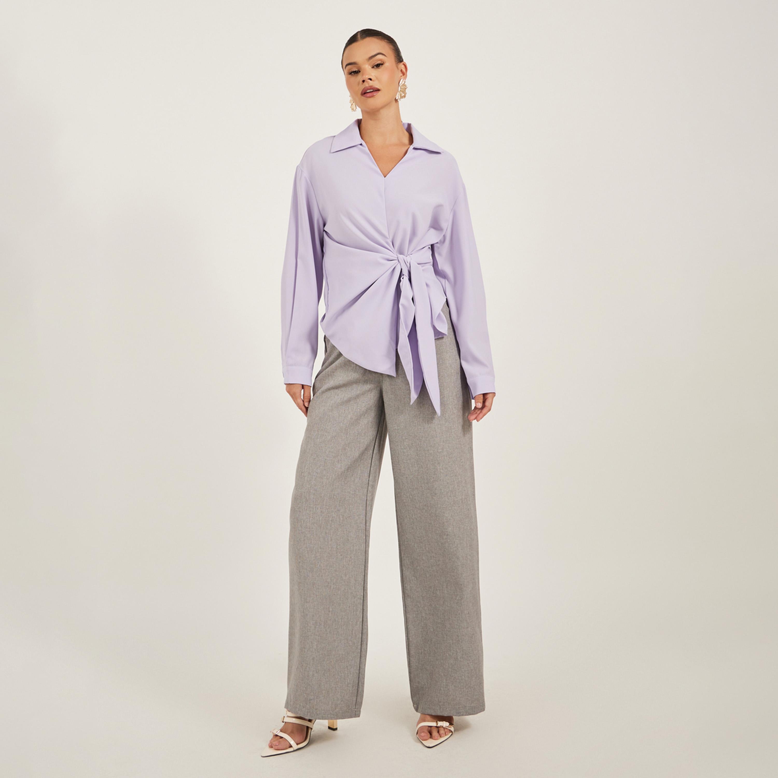 Take Two Solid Collared Wrap Look Top-women-clothing-shirtsandblouses-blouses-image-2