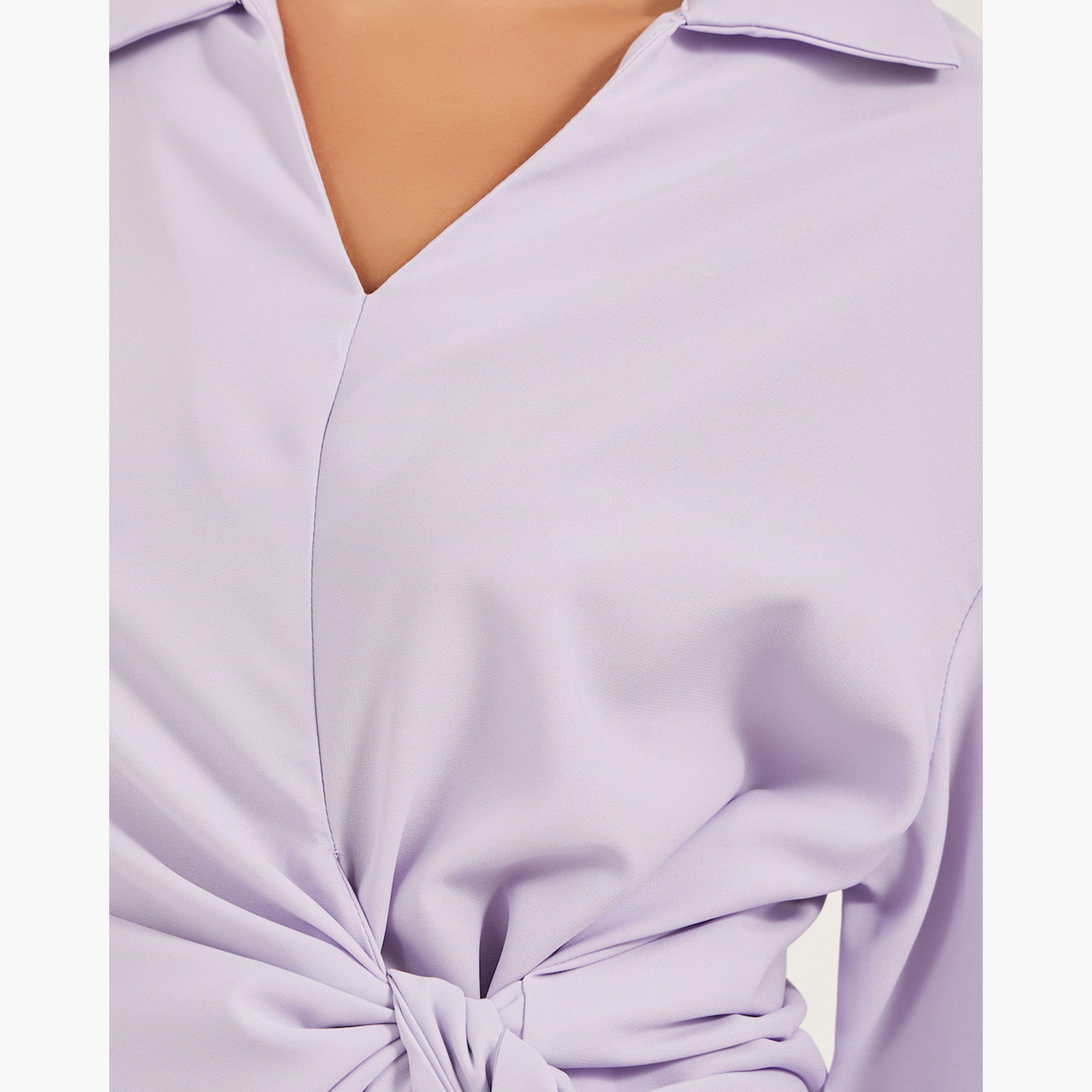 Take Two Solid Collared Wrap Look Top-women-clothing-shirtsandblouses-blouses-image-3