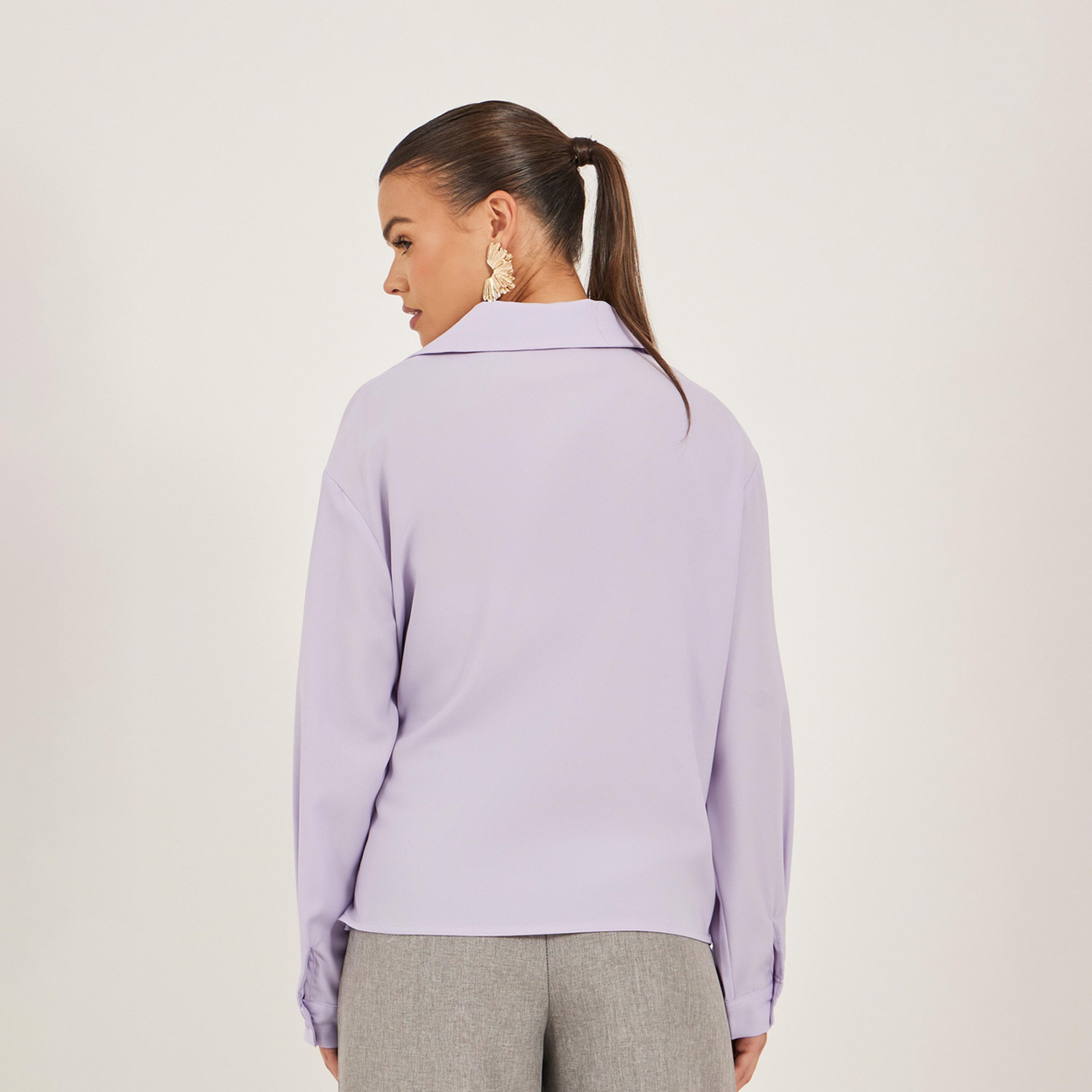Take Two Solid Collared Wrap Look Top-women-clothing-shirtsandblouses-blouses-image-4
