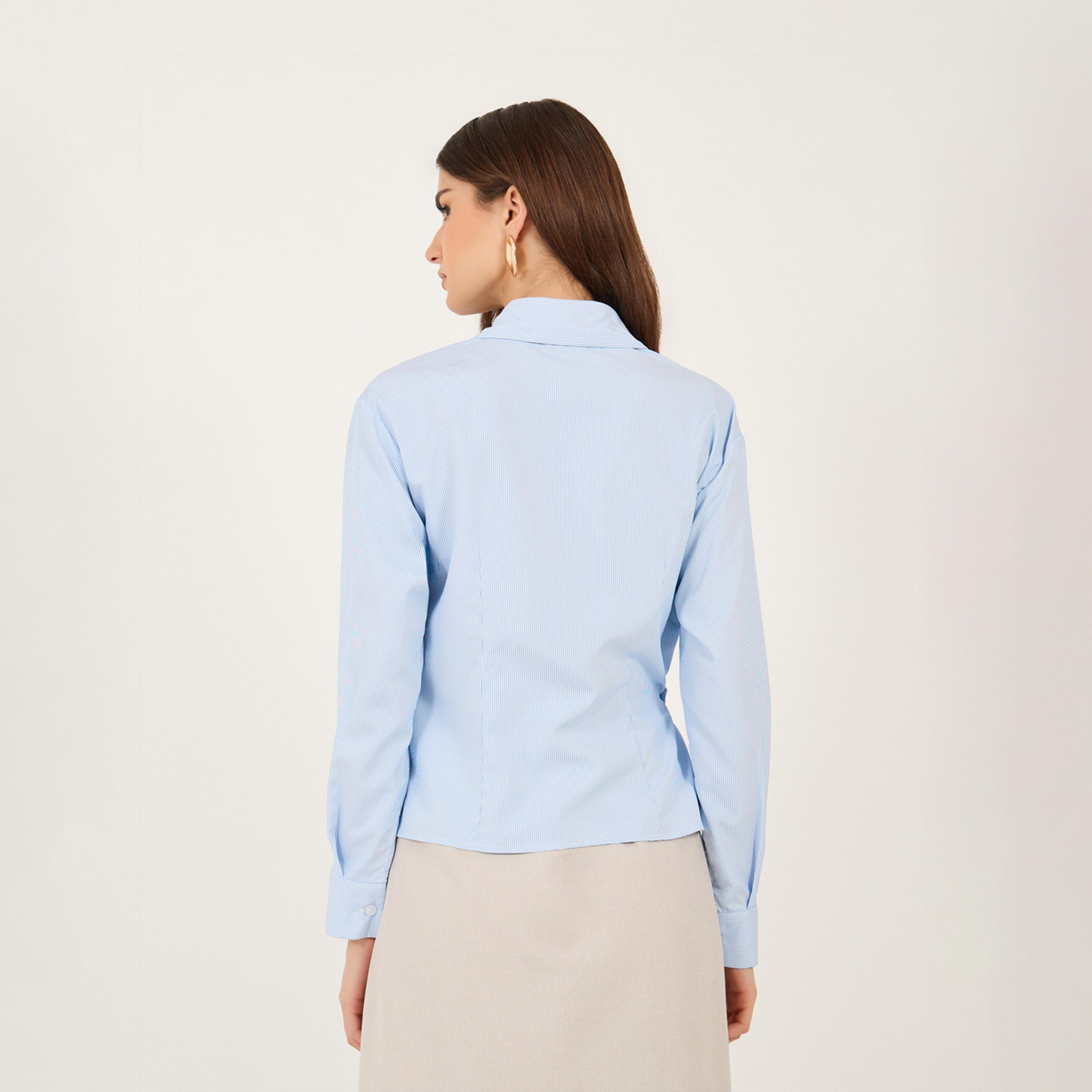 بلوزة سادة بنمط لف مع ياقة-women-clothing-shirtsandblouses-shirts-image-4