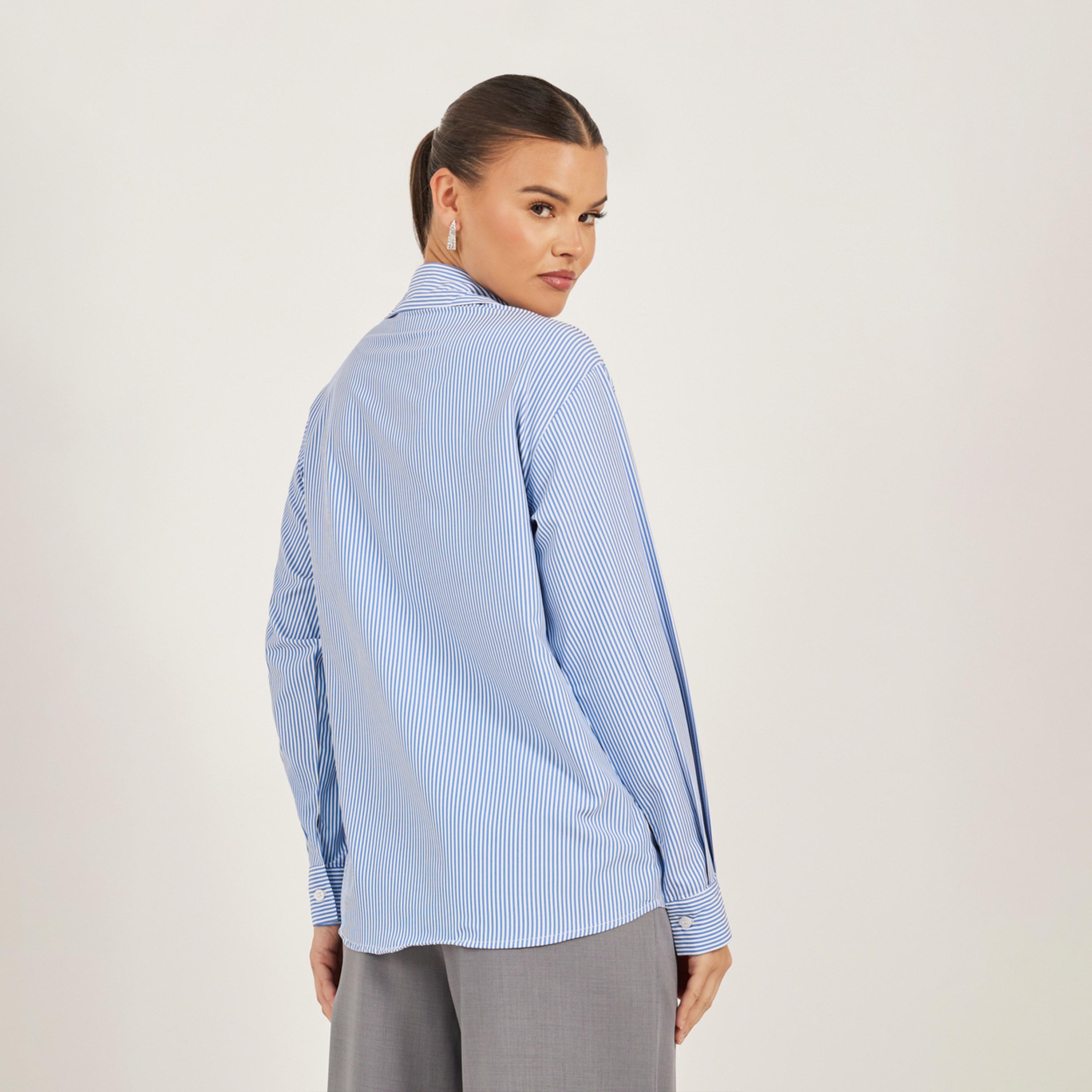 بلوزة مخططة بقصة عادية وتفاصيل جيب-women-clothing-shirtsandblouses-shirts-image-6