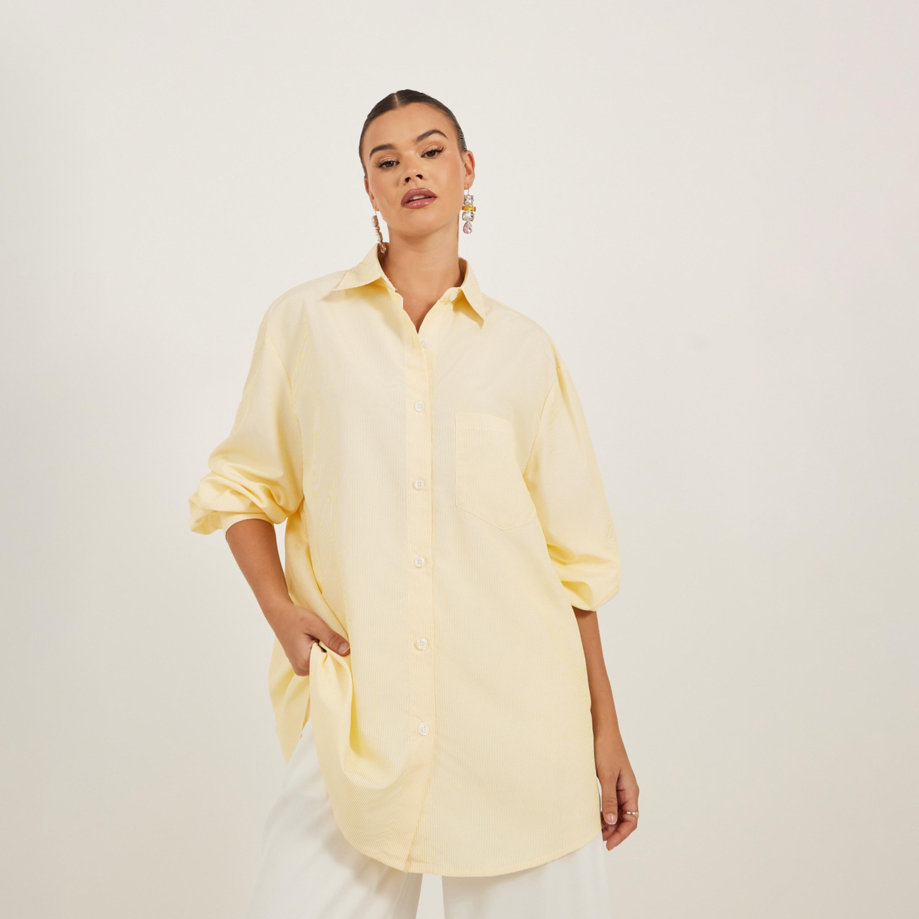 بلوزة فضفاضة سادة بأكمام طويلة-women-clothing-shirtsandblouses-shirts-image-1