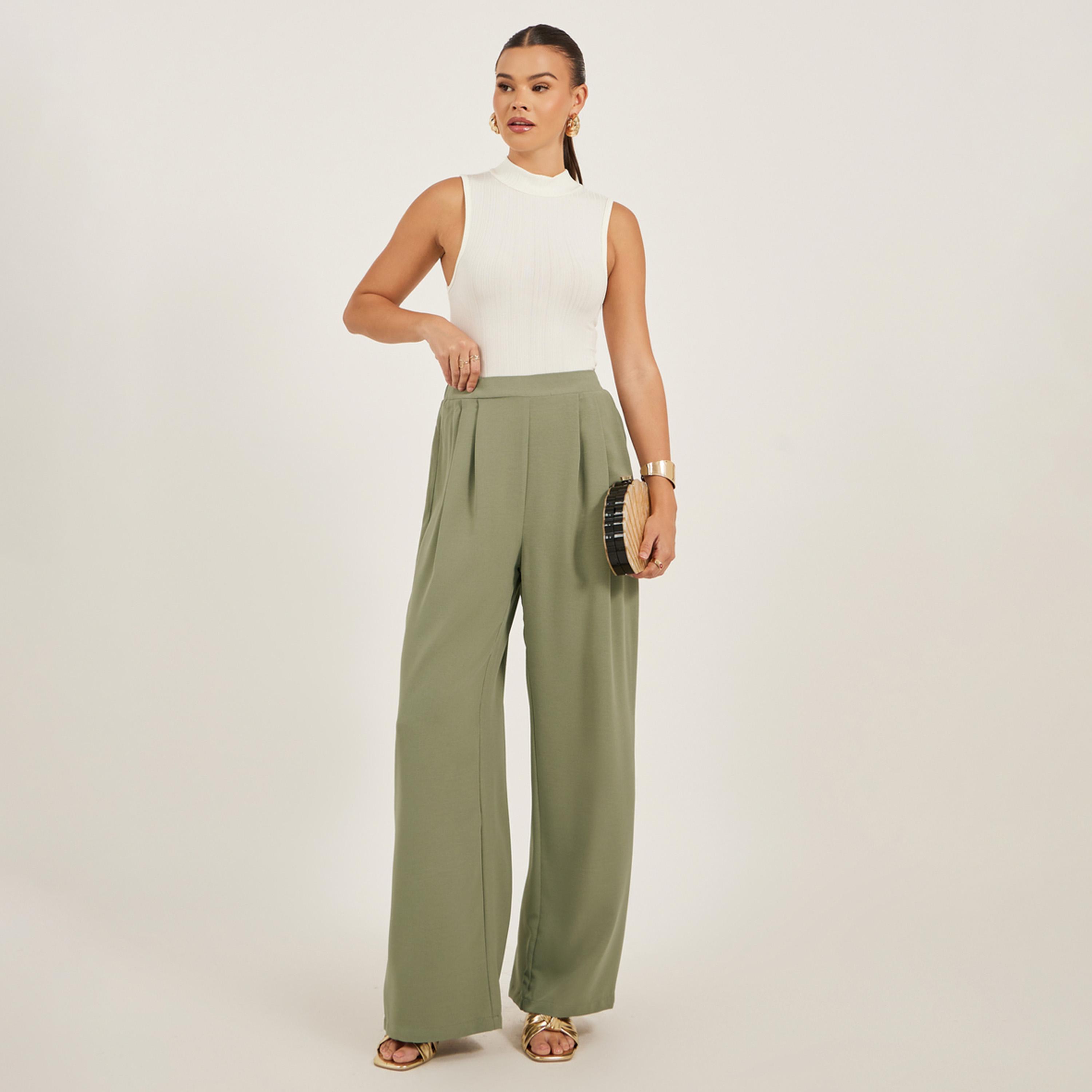 بنطال سادة بأرجل مستقيمة وكسرات-women-clothing-bottoms-trousers-image-1