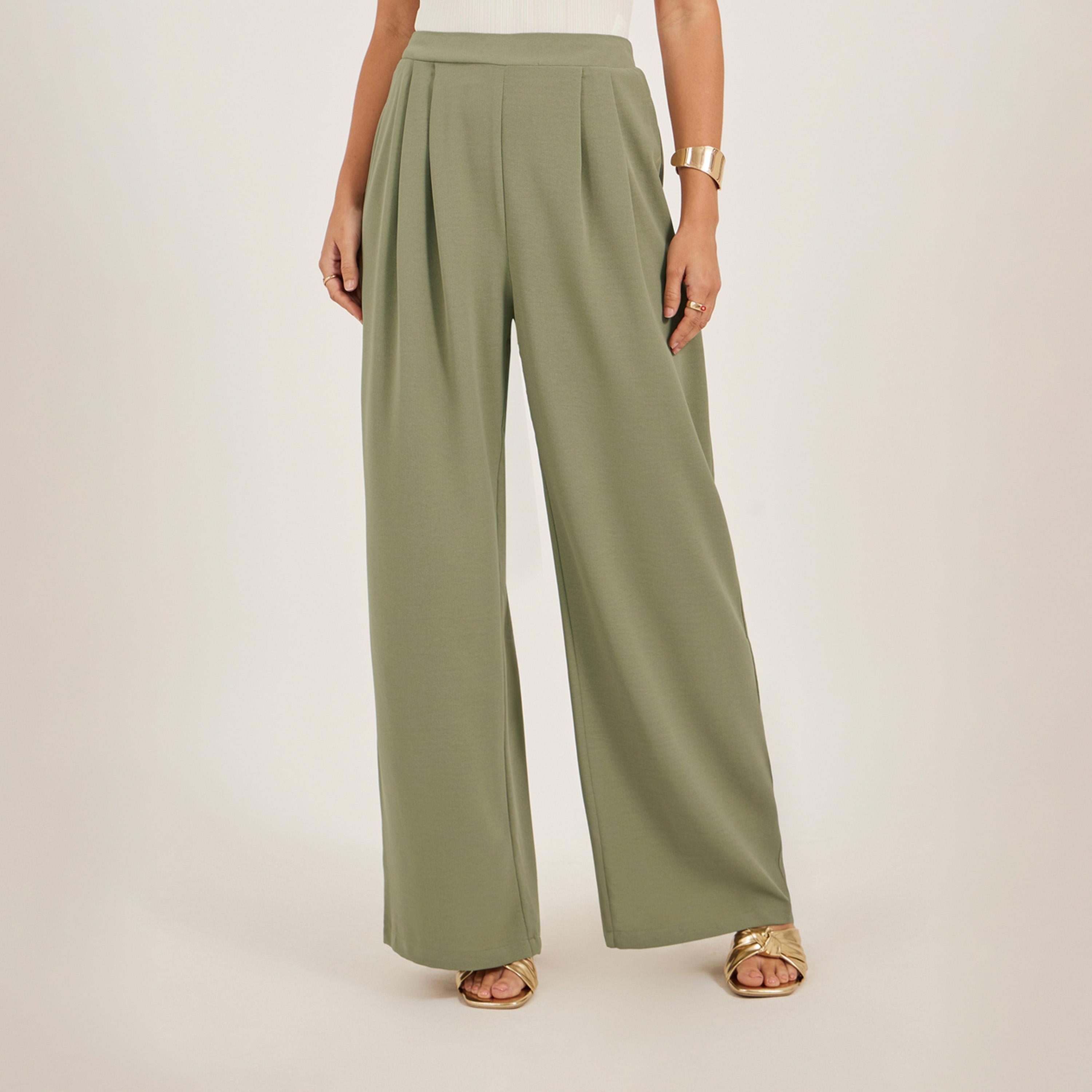 بنطال سادة بأرجل مستقيمة وكسرات-women-clothing-bottoms-trousers-image-2